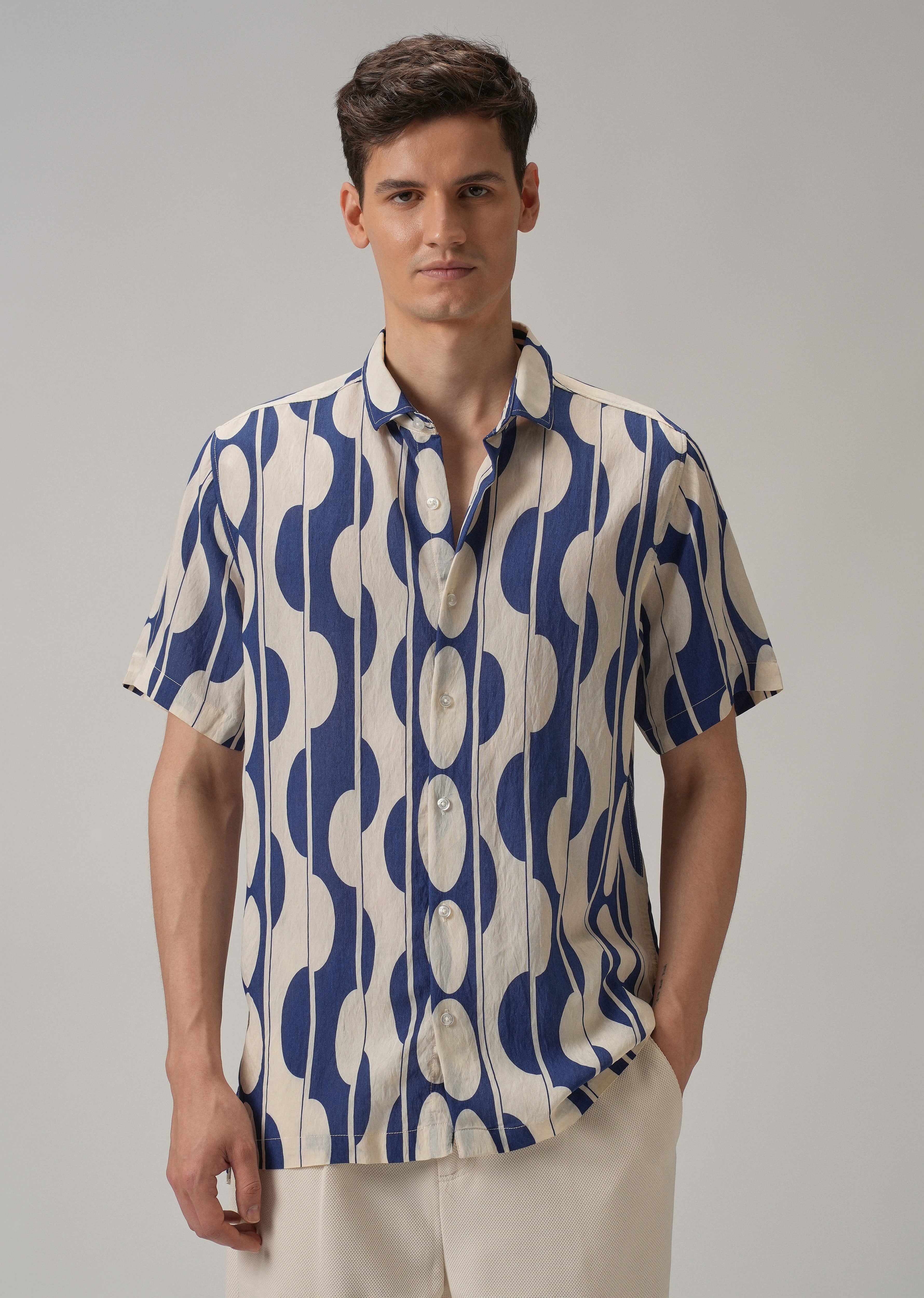 Blue Geometric Printed Shirt
