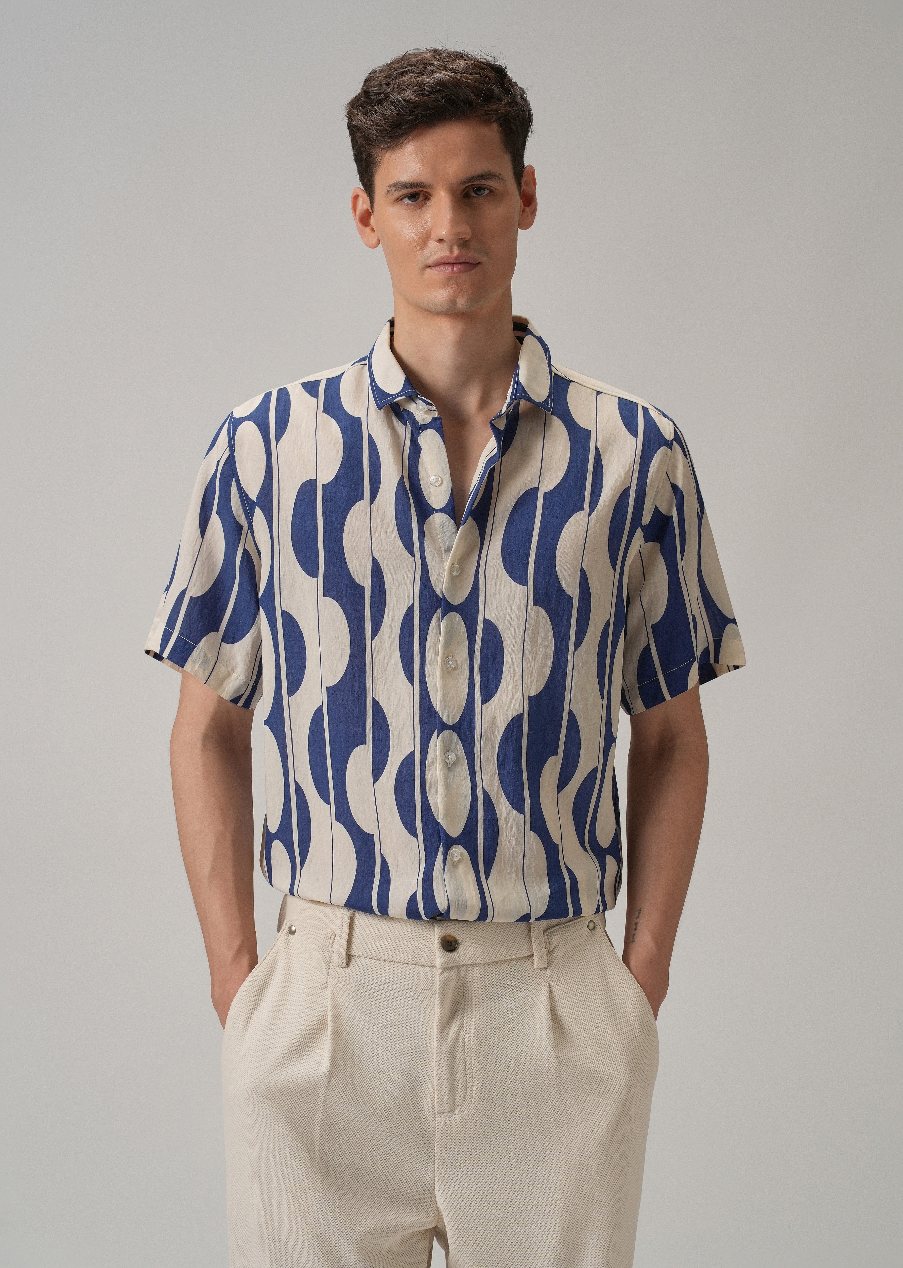Blue Geometric Printed Shirt