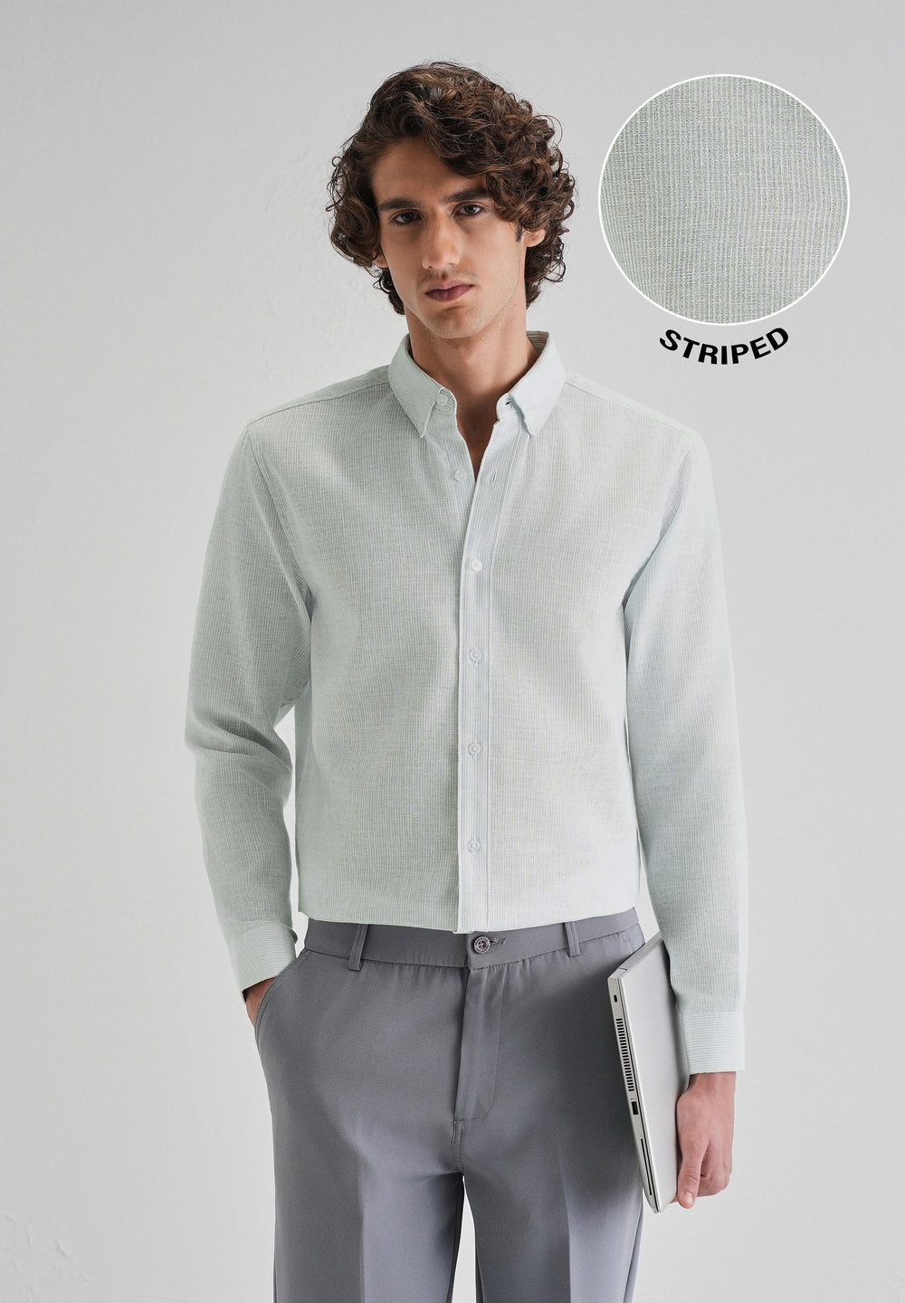 Blue Micro Striped Blended Linen Shirt