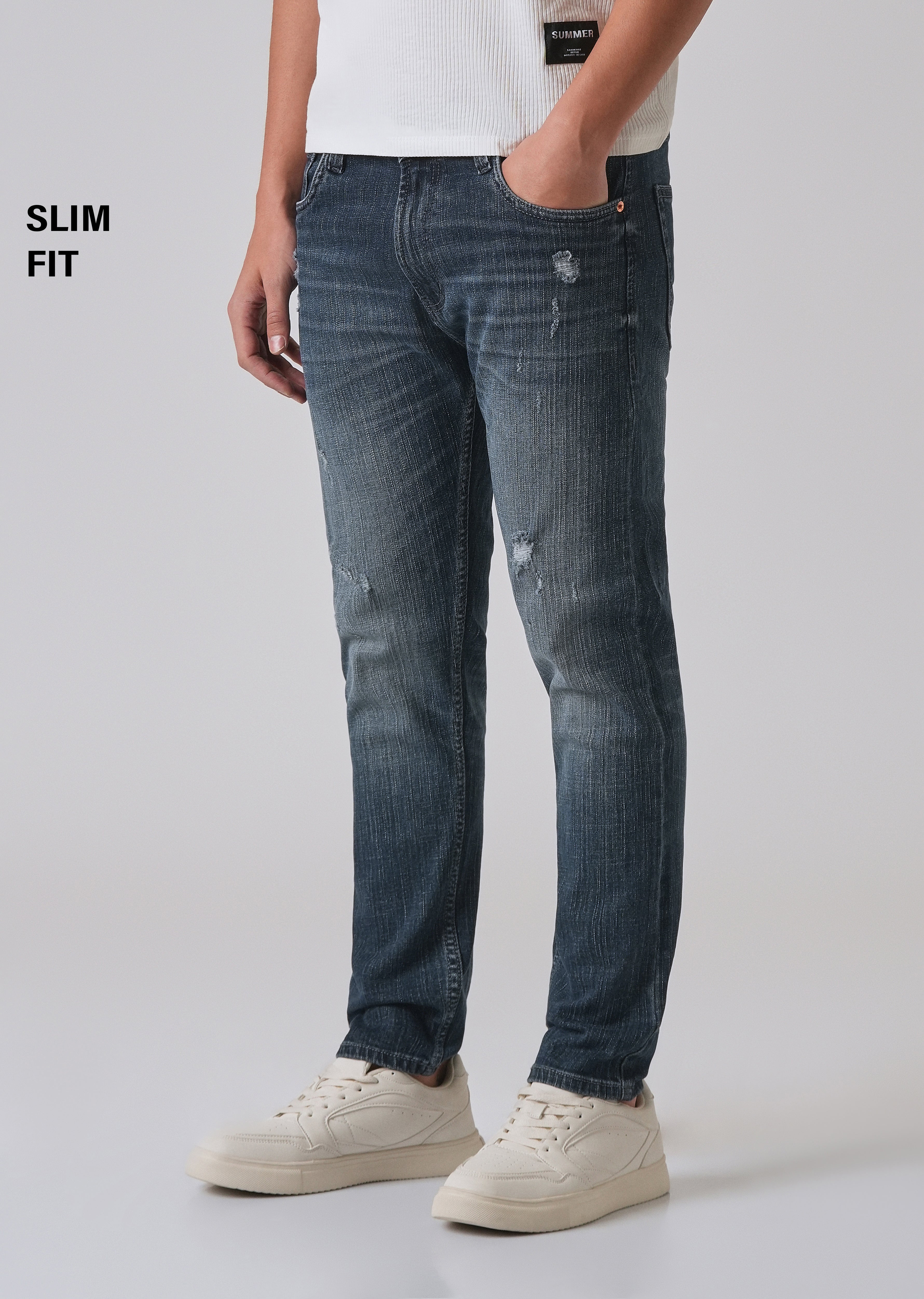 Blue Mid Fade Ankle Slim Fit Denim