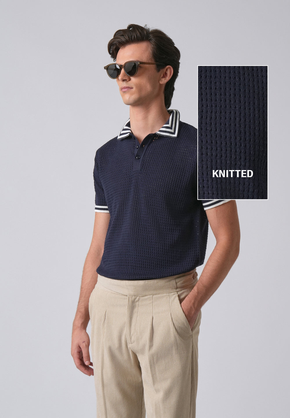Blue Open Knitted Polo T-shirt