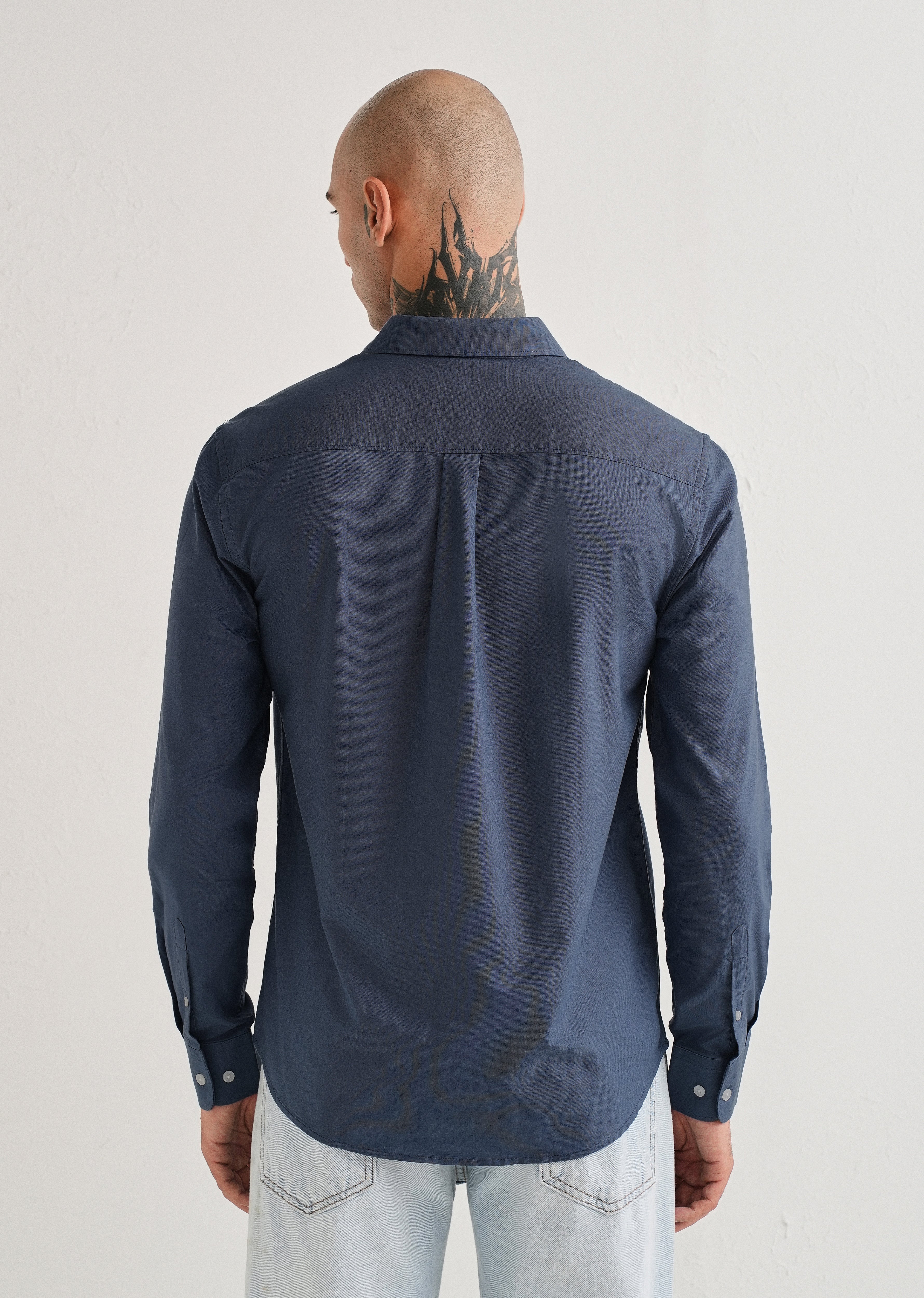 Blue Plain Cotton Oxford Shirt