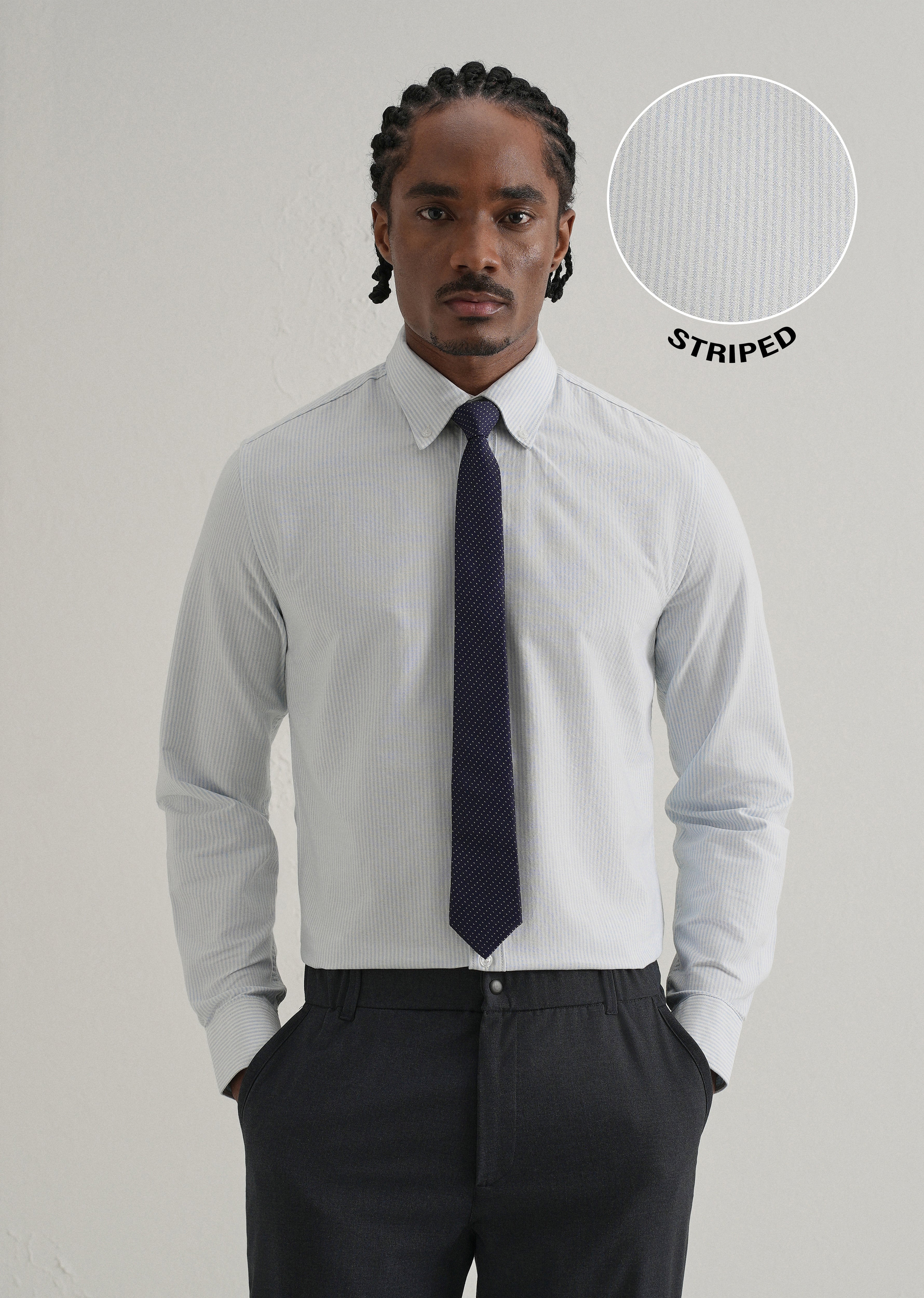 Blue Vertical Striped Cotton Shirt