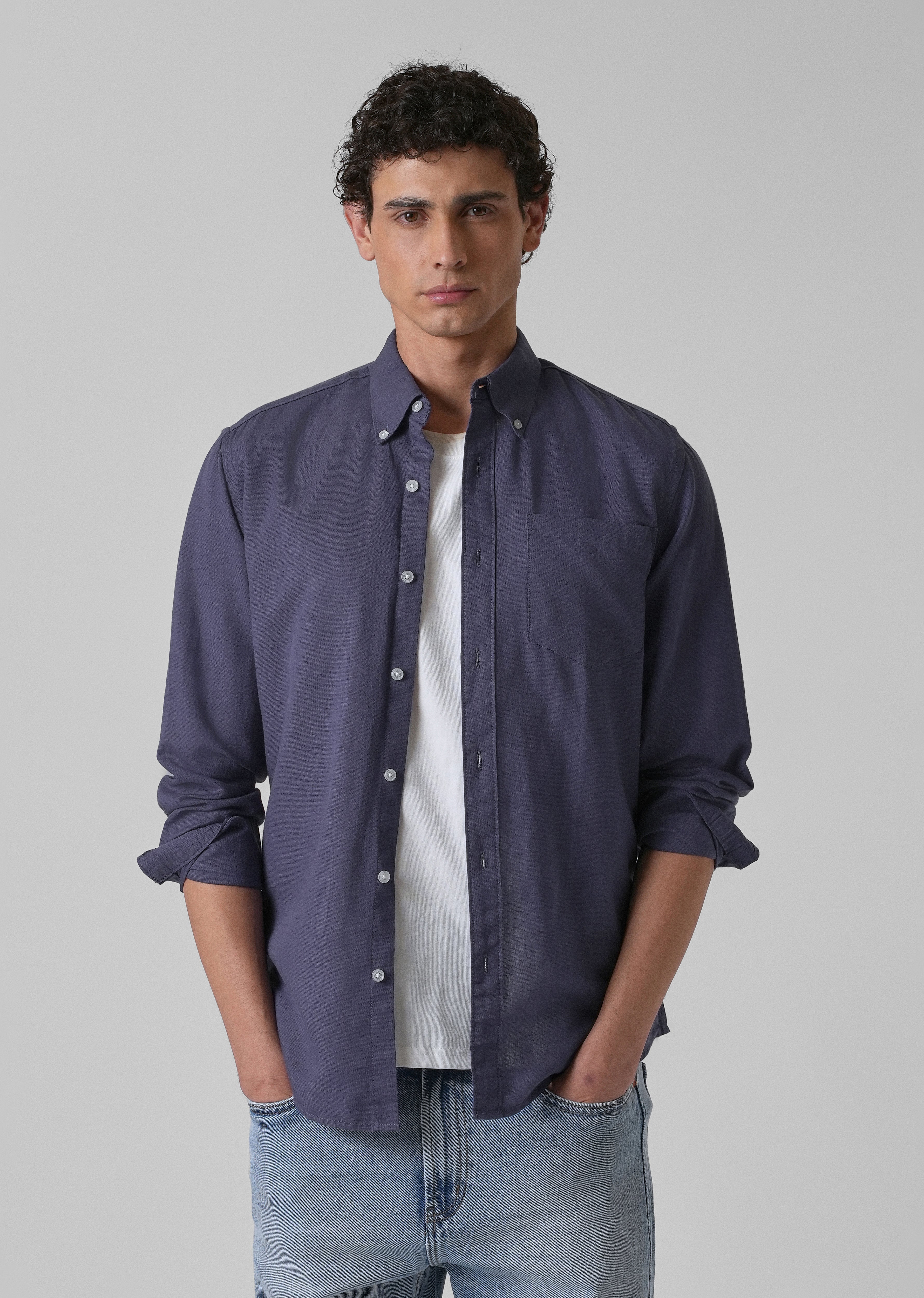 Blue Violet Cotton Linen Shirt