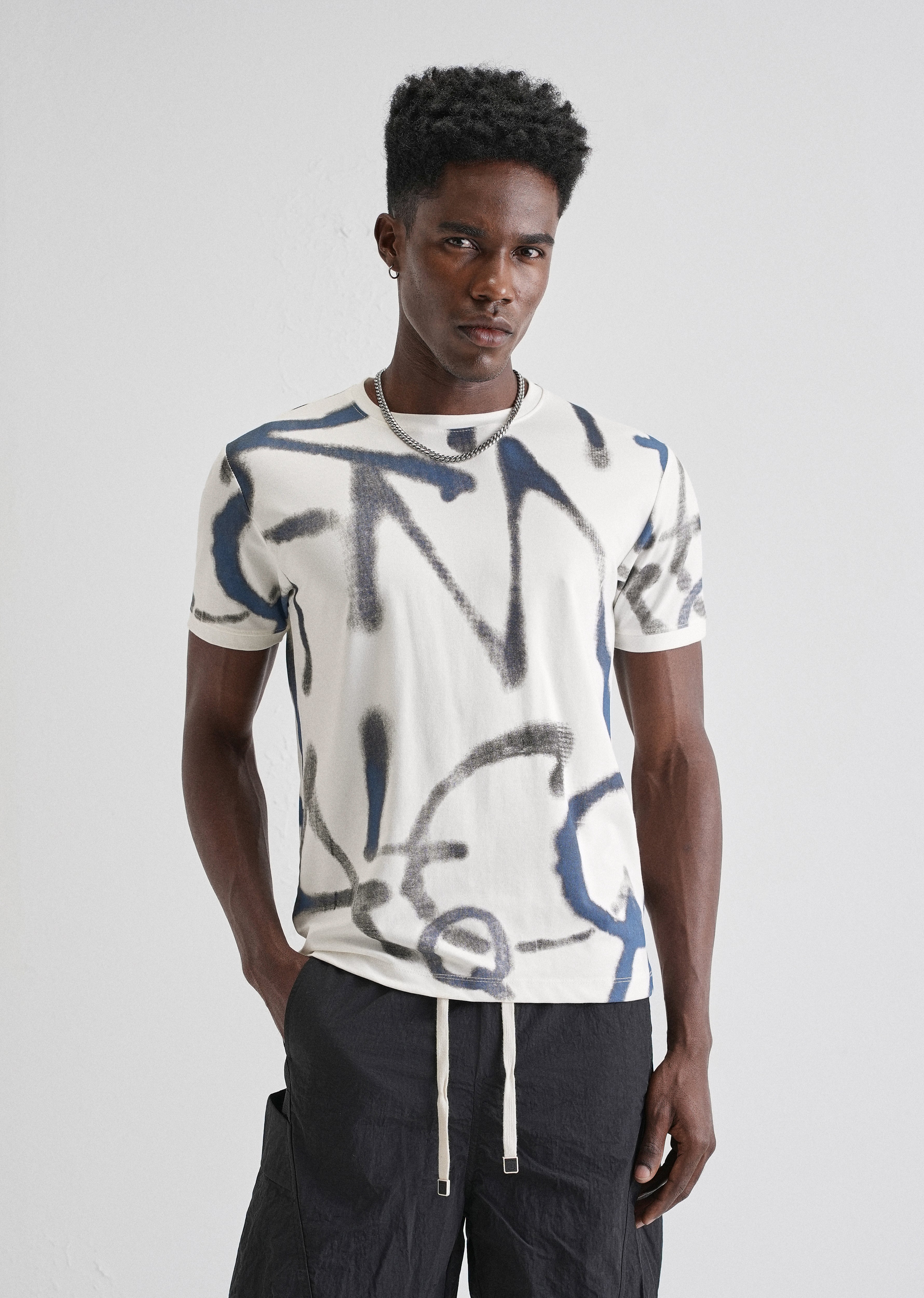 Blue White Printed T-shirt