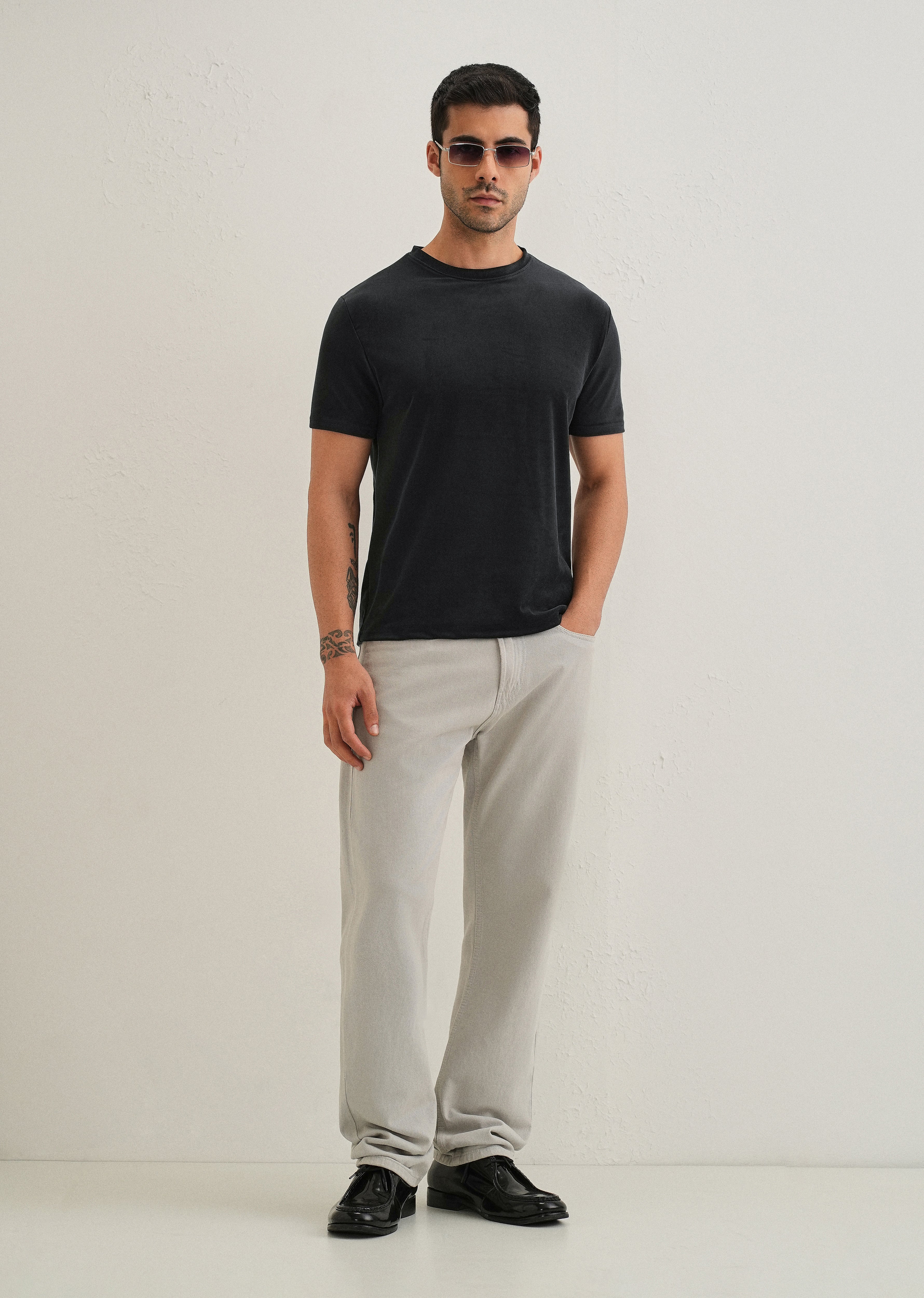 Bold Black Plain Suede T-shirt