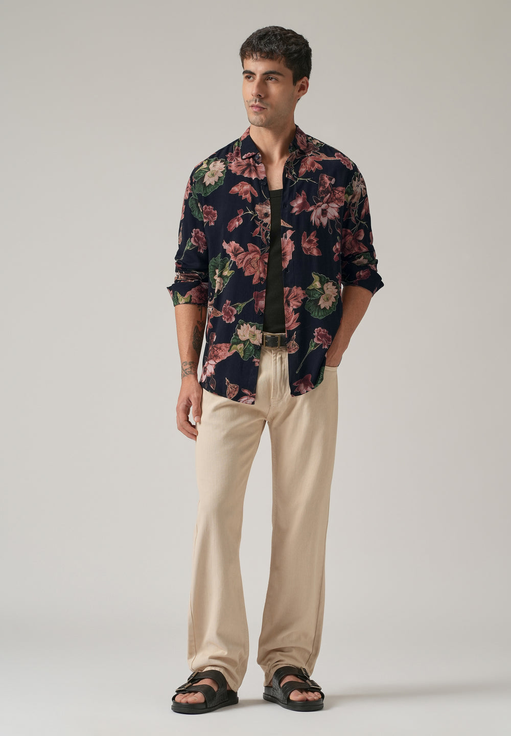 Bold Red Floral Print Feather Shirt