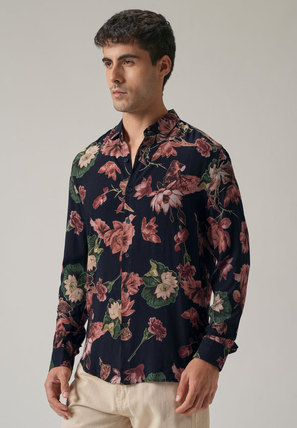 Bold Red Floral Print Feather Shirt