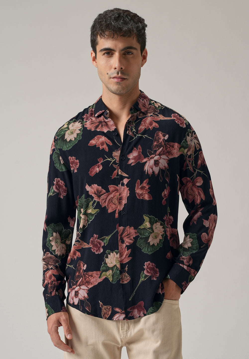 Bold Red Floral Print Feather Shirt