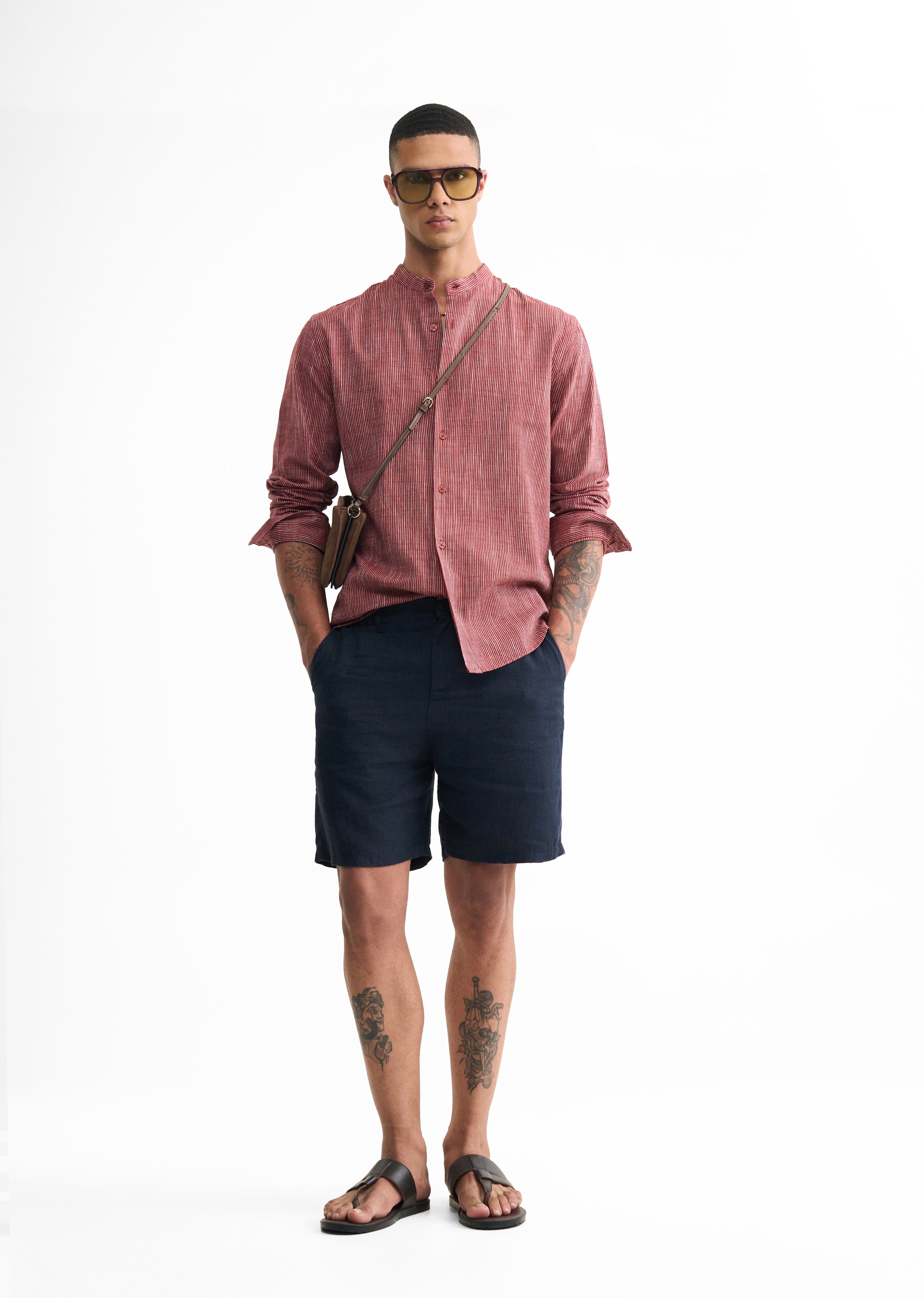 Brick Red Lyocell Cotton Stripe Shirt