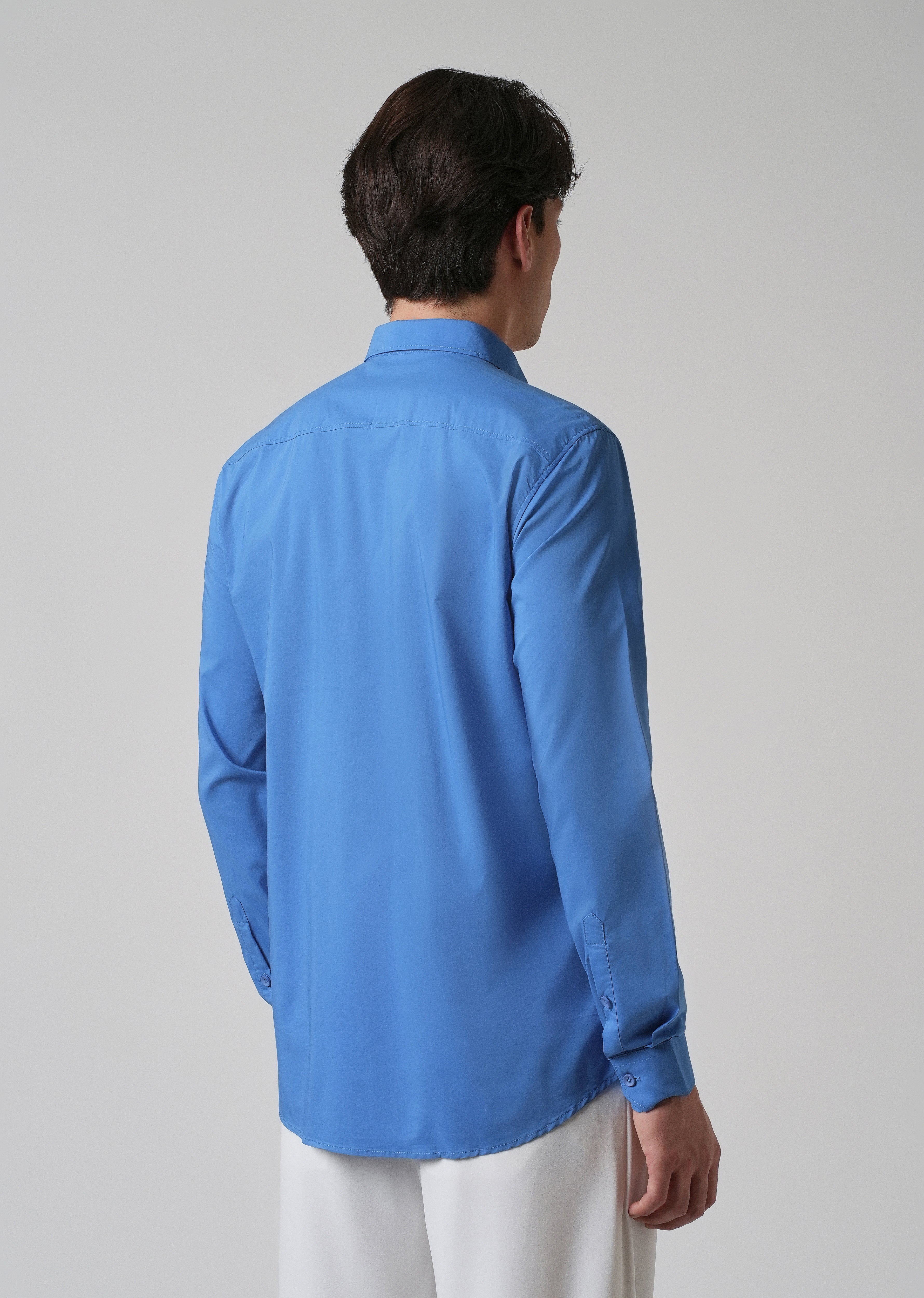 Bright Blue Plain Blended Cotton Shirt