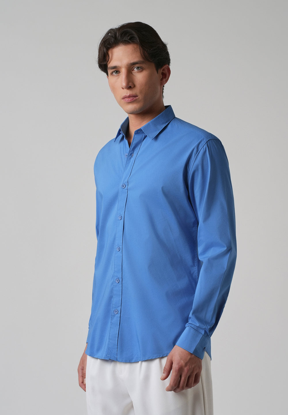 Bright Blue Plain Blended Cotton Shirt