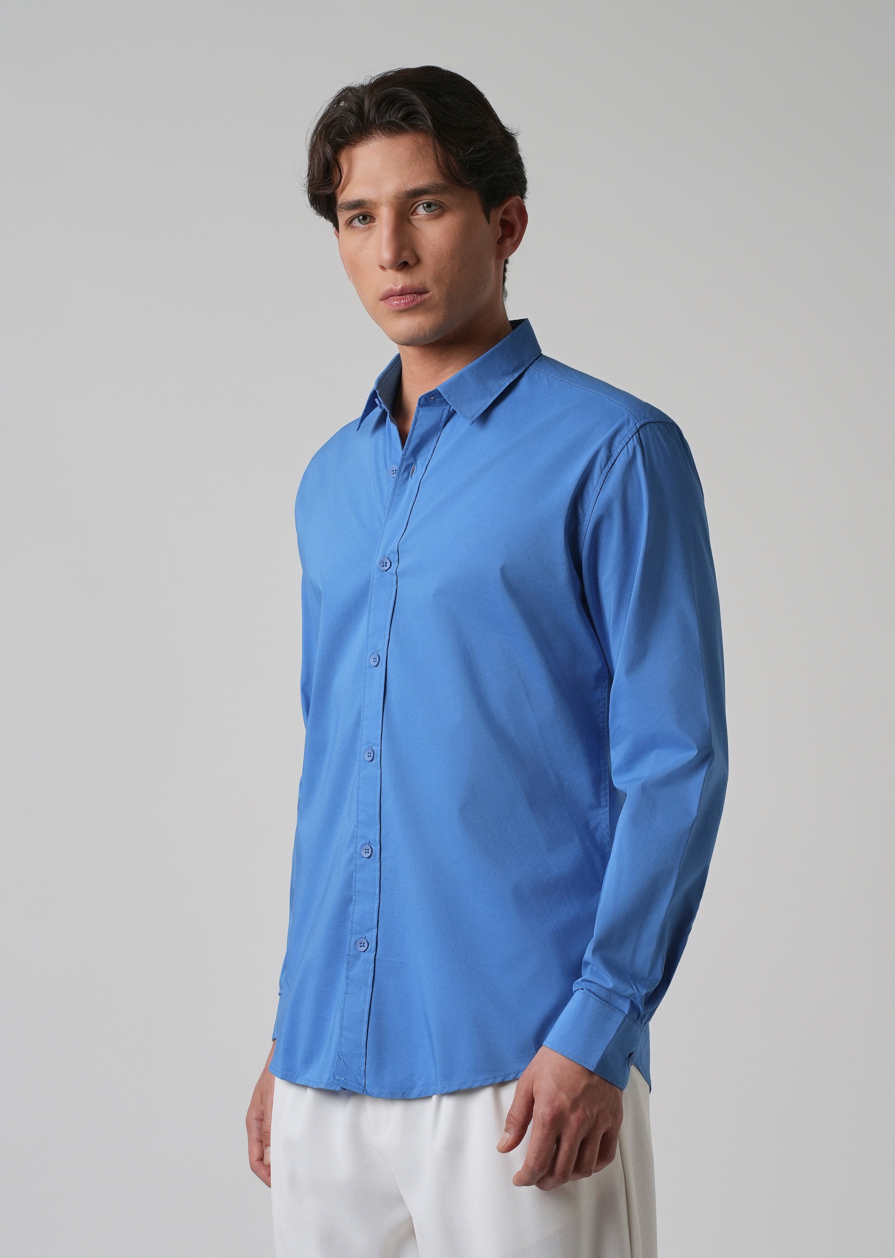 Bright Blue Plain Blended Cotton Shirt