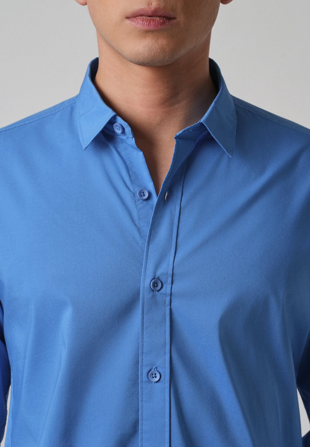 Bright Blue Plain Blended Cotton Shirt
