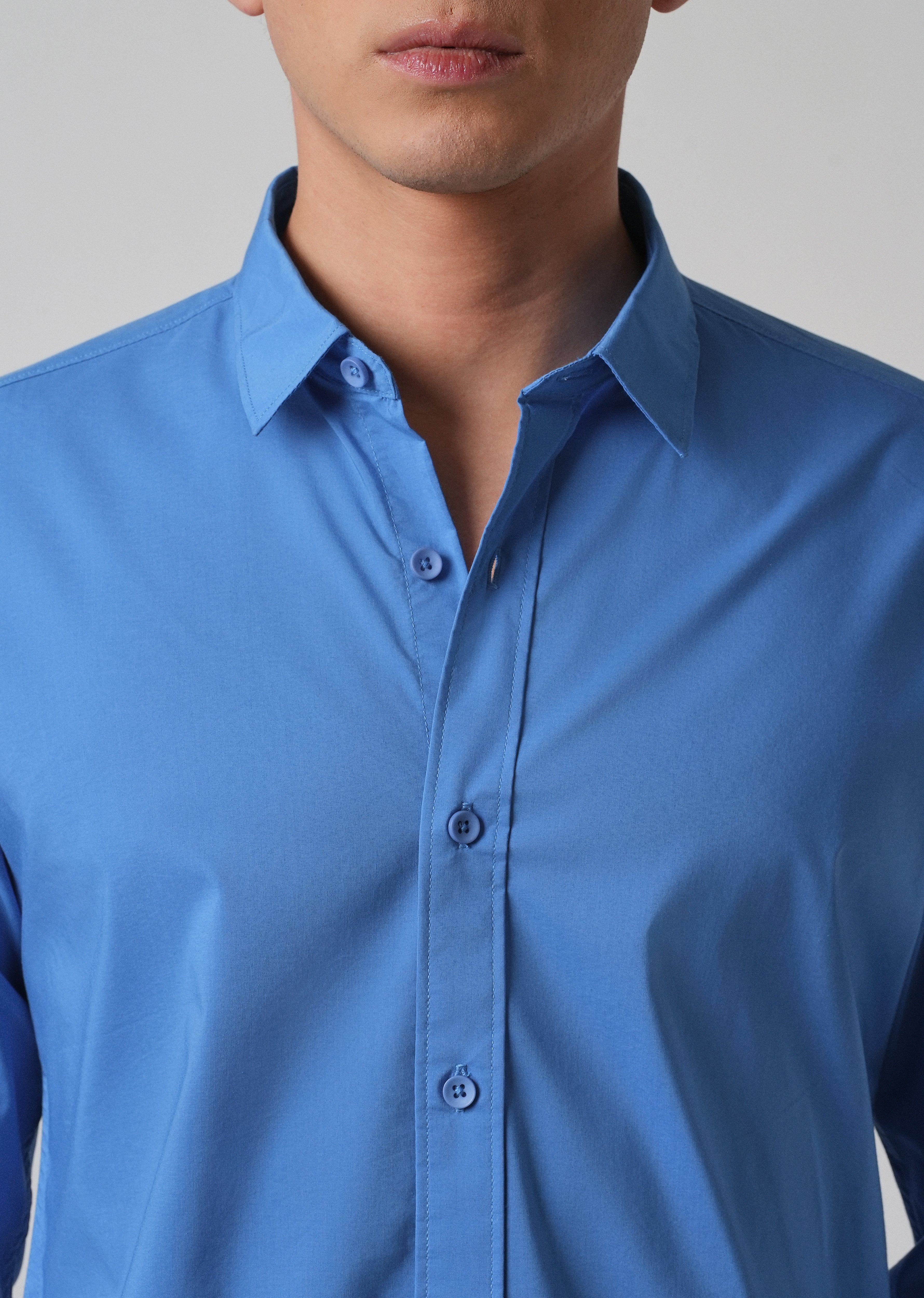 Bright Blue Plain Blended Cotton Shirt