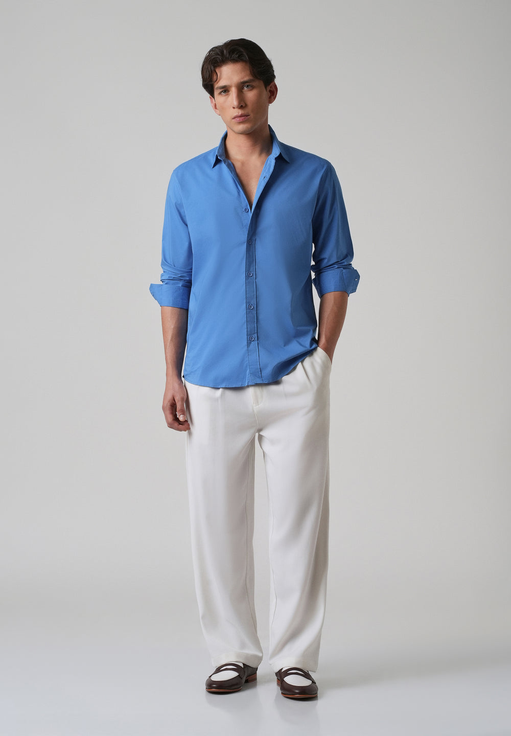 Bright Blue Plain Blended Cotton Shirt