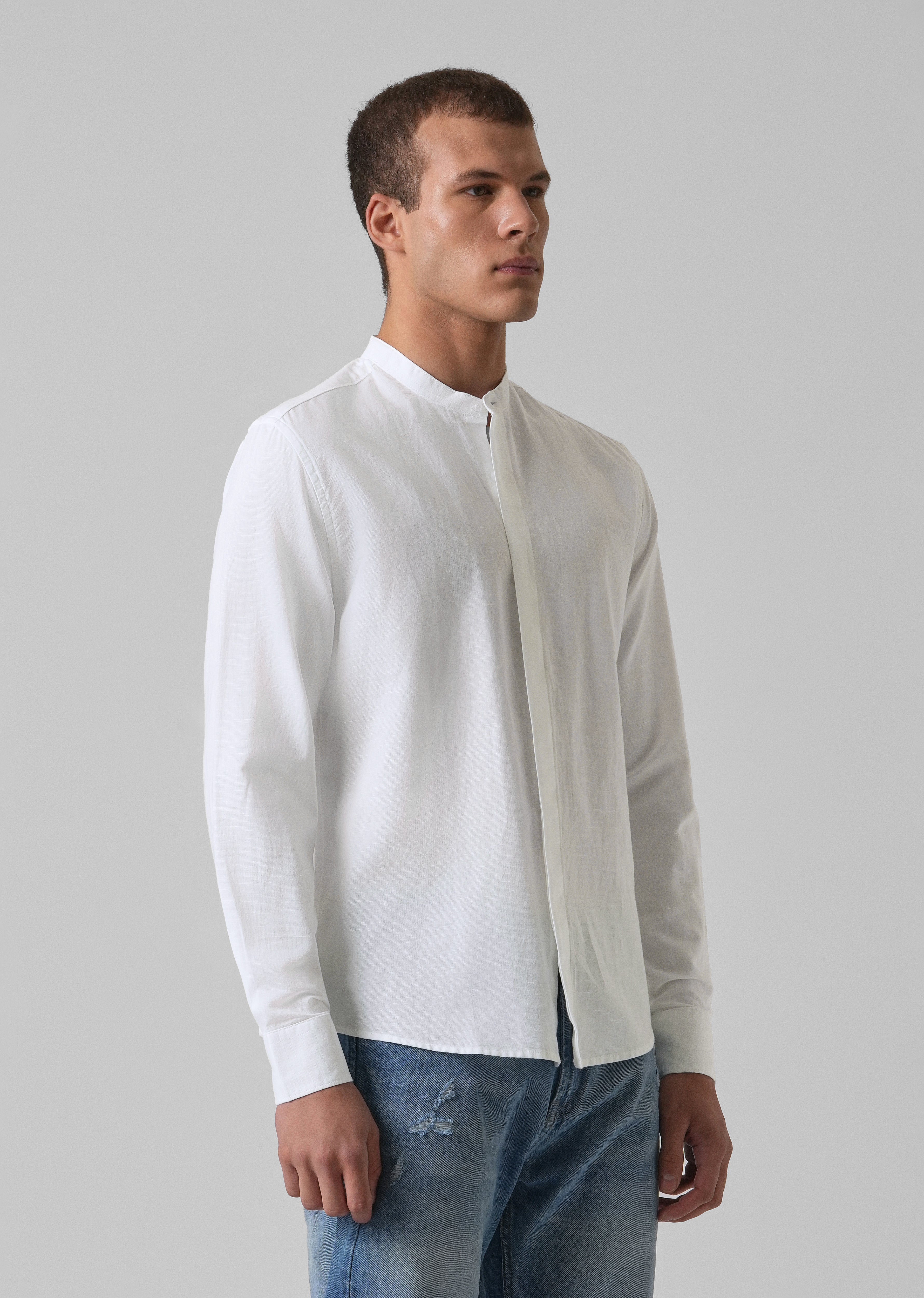 Bright White Cotton Linen Shirt
