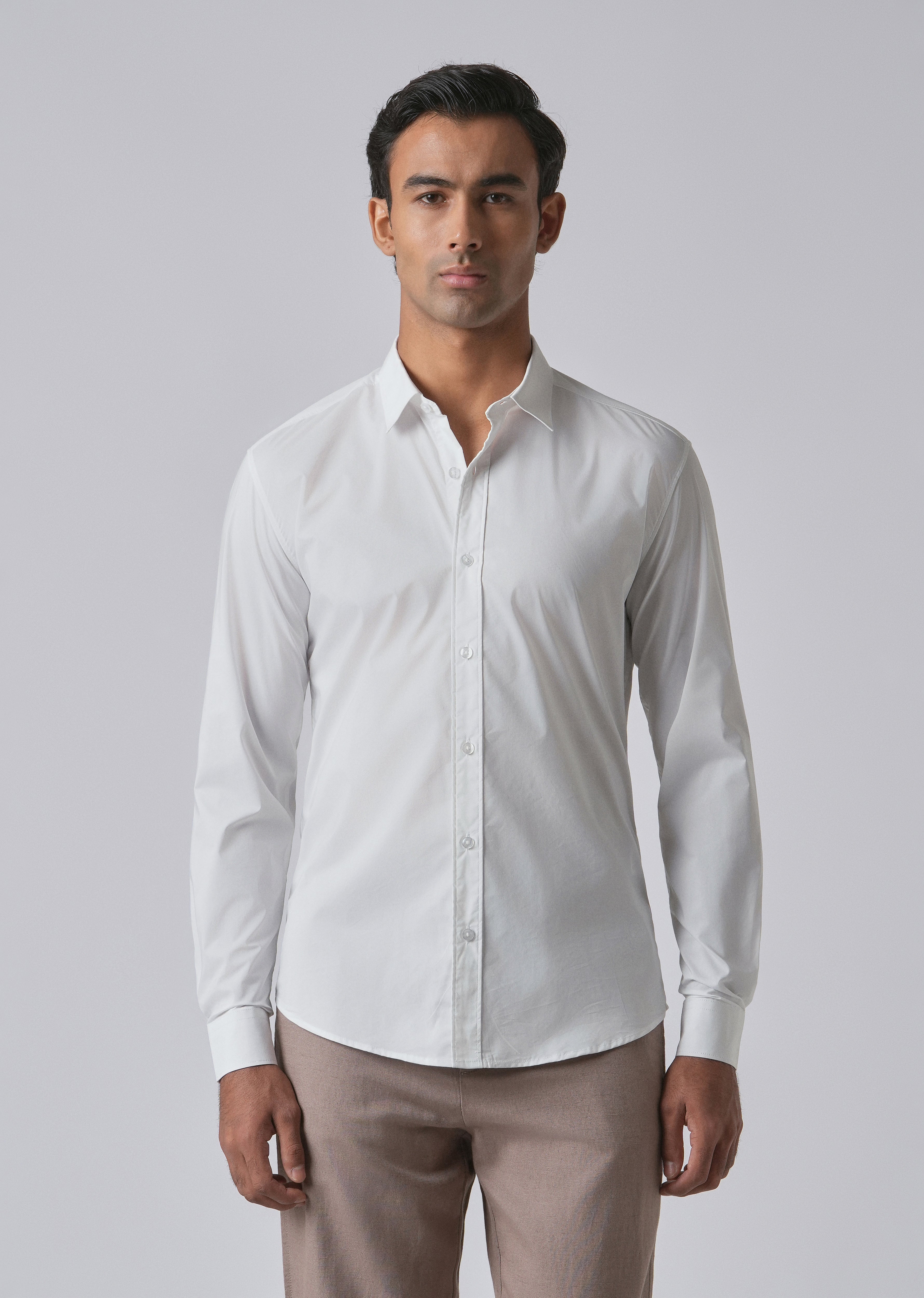 Bright White Plain Cotton Shirt