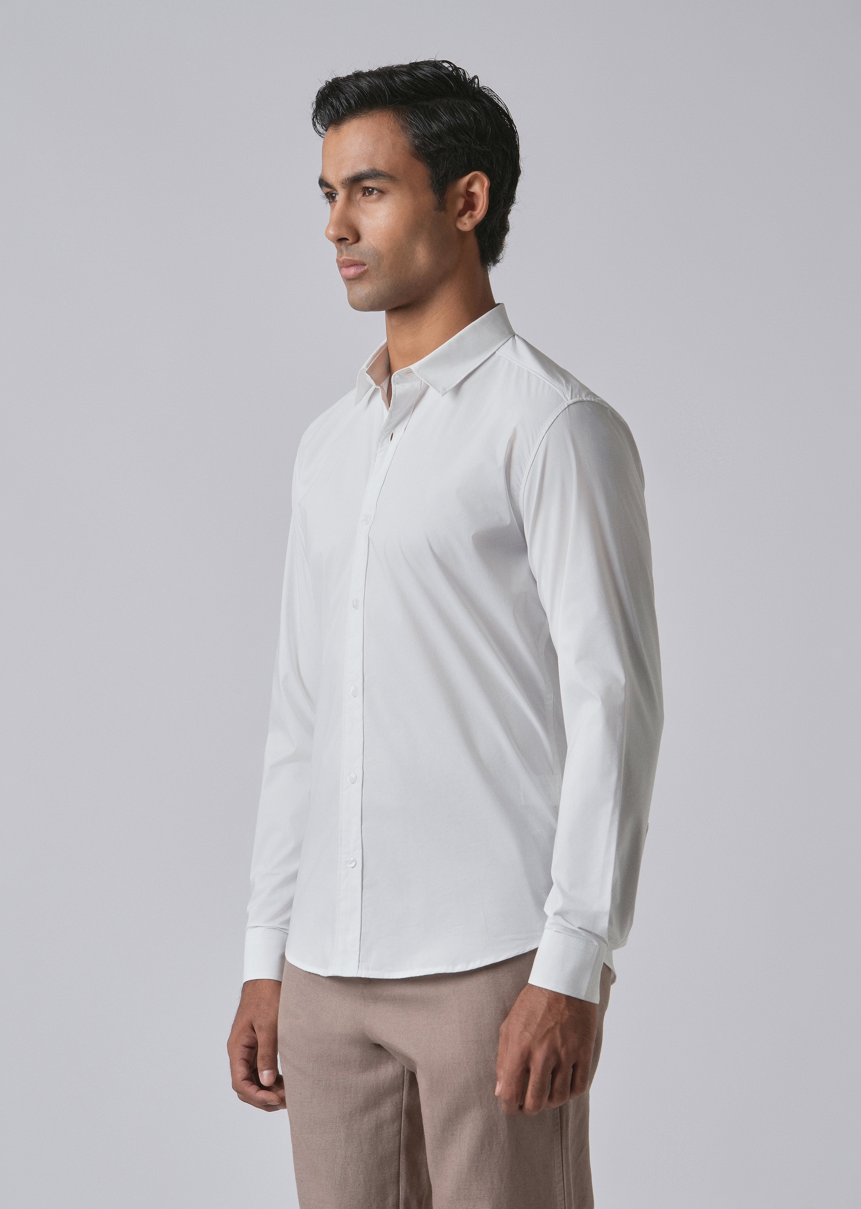 Bright White Plain Cotton Shirt