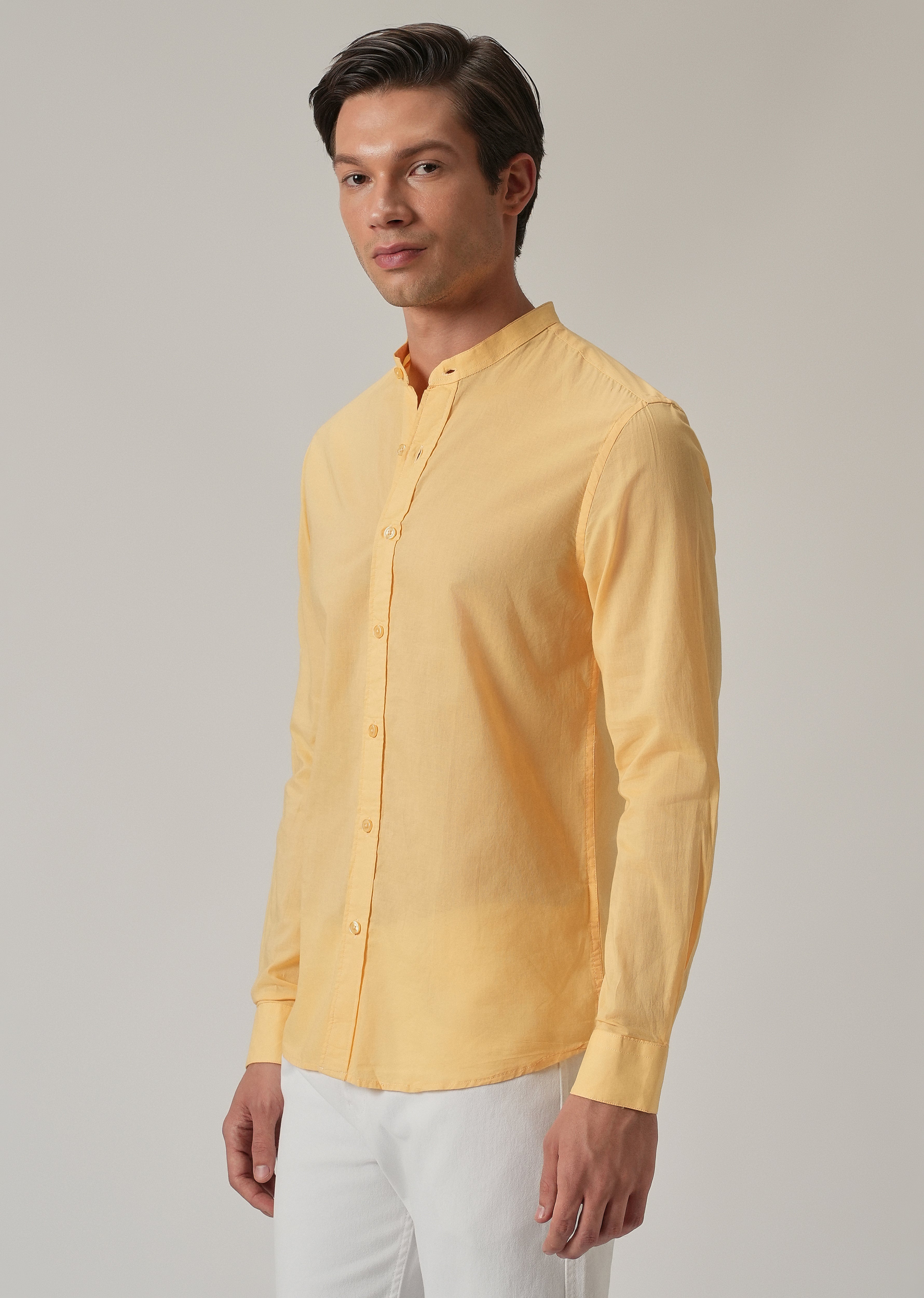 Bright Yellow Plain Cotton Shirt