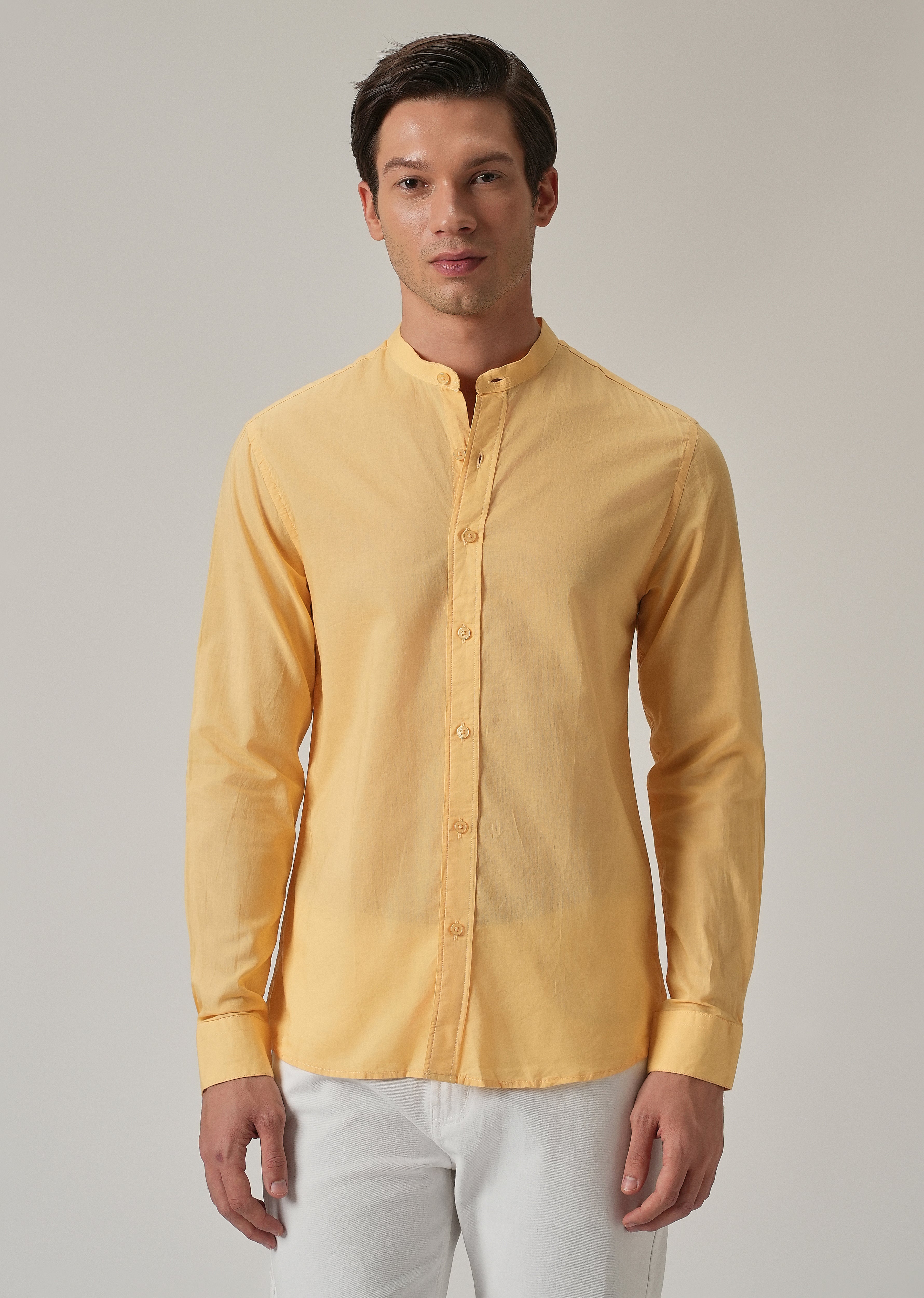 Bright Yellow Plain Cotton Shirt
