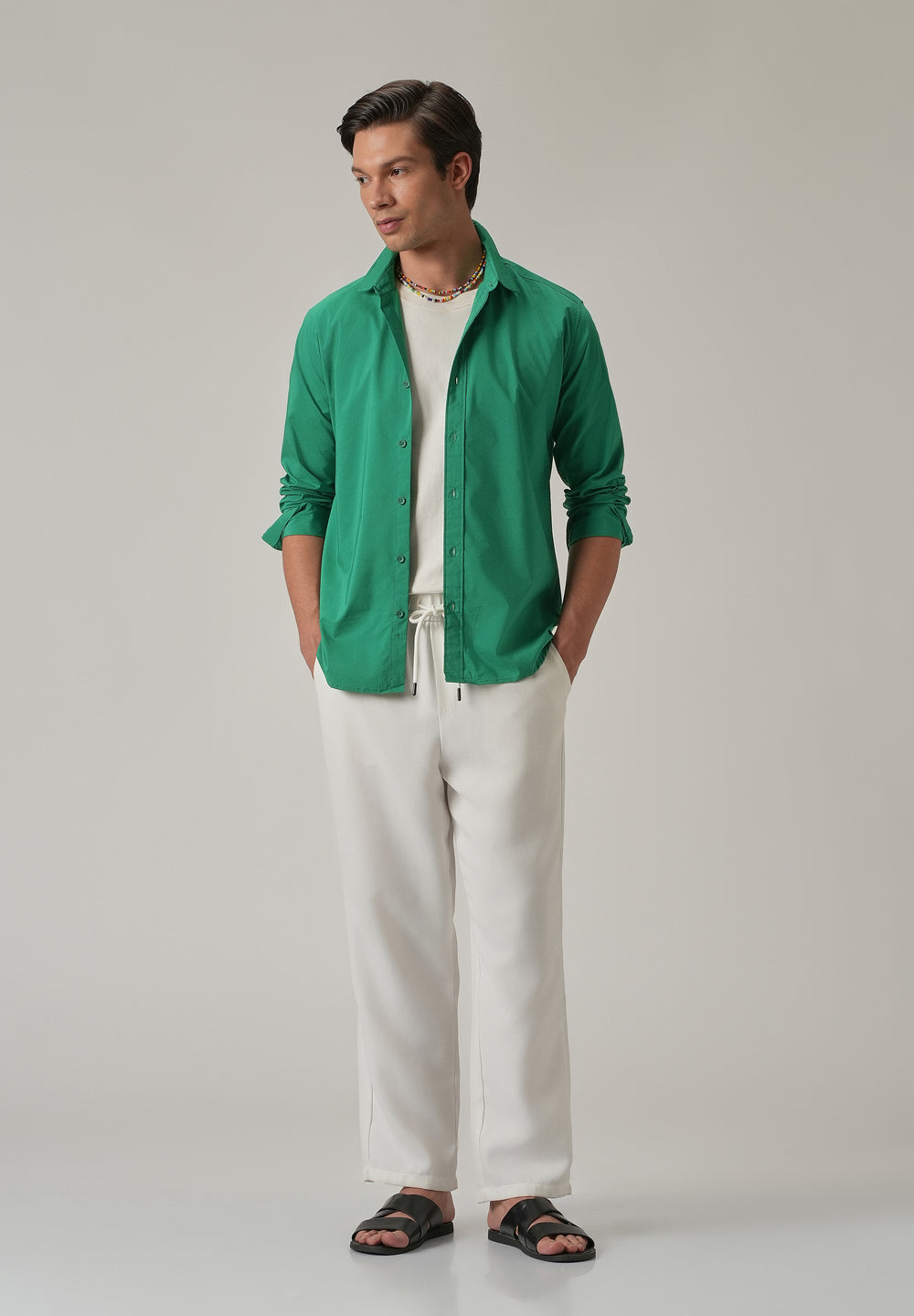 Bright Green Plain Blended Cotton Shirt