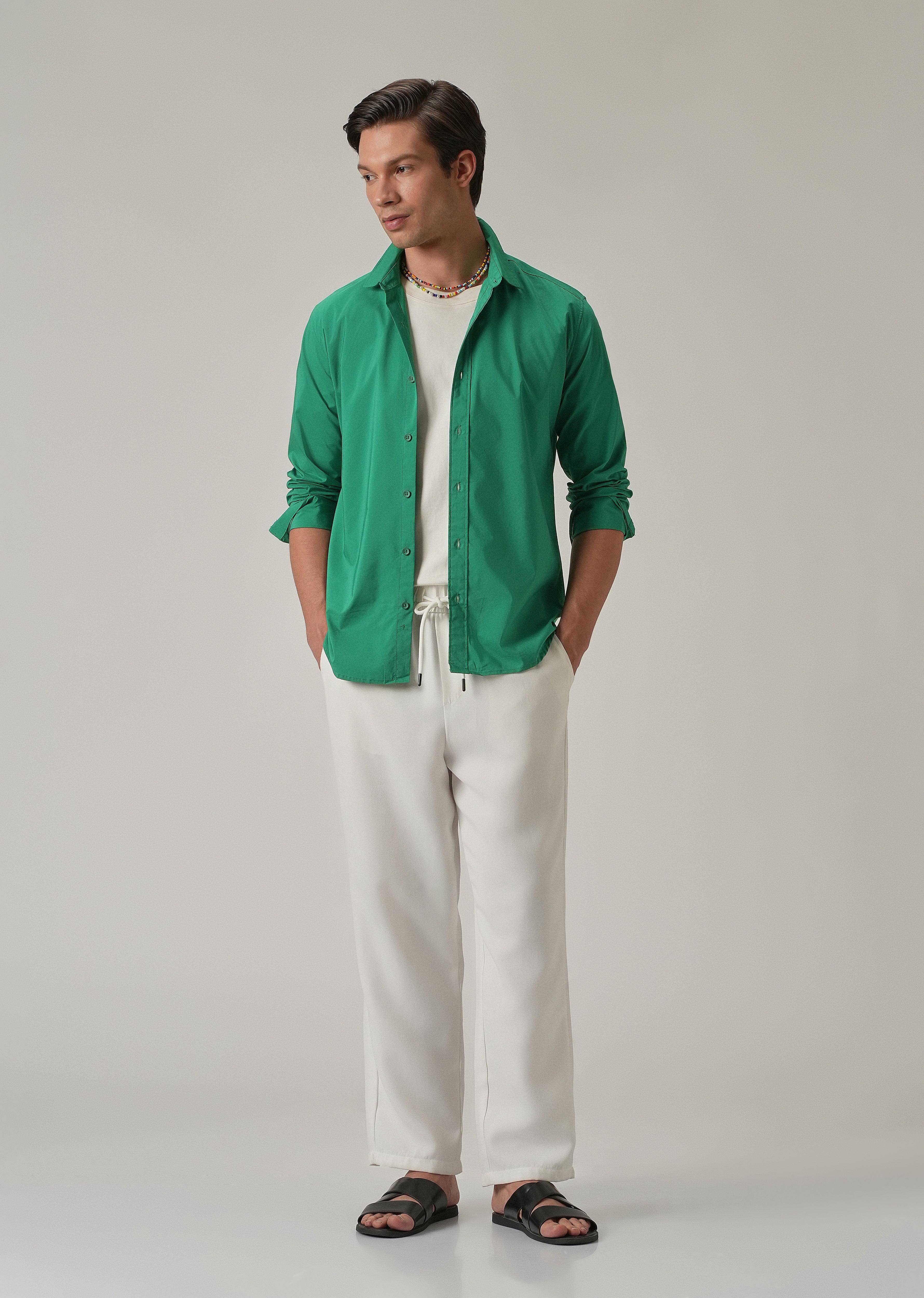 Bright Green Plain Blended Cotton Shirt