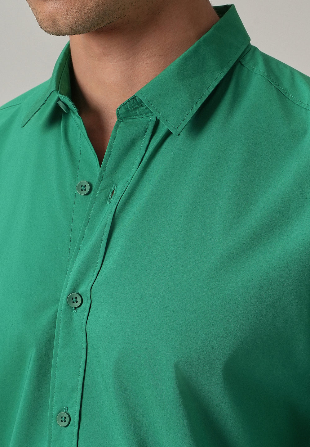 Bright Green Plain Blended Cotton Shirt