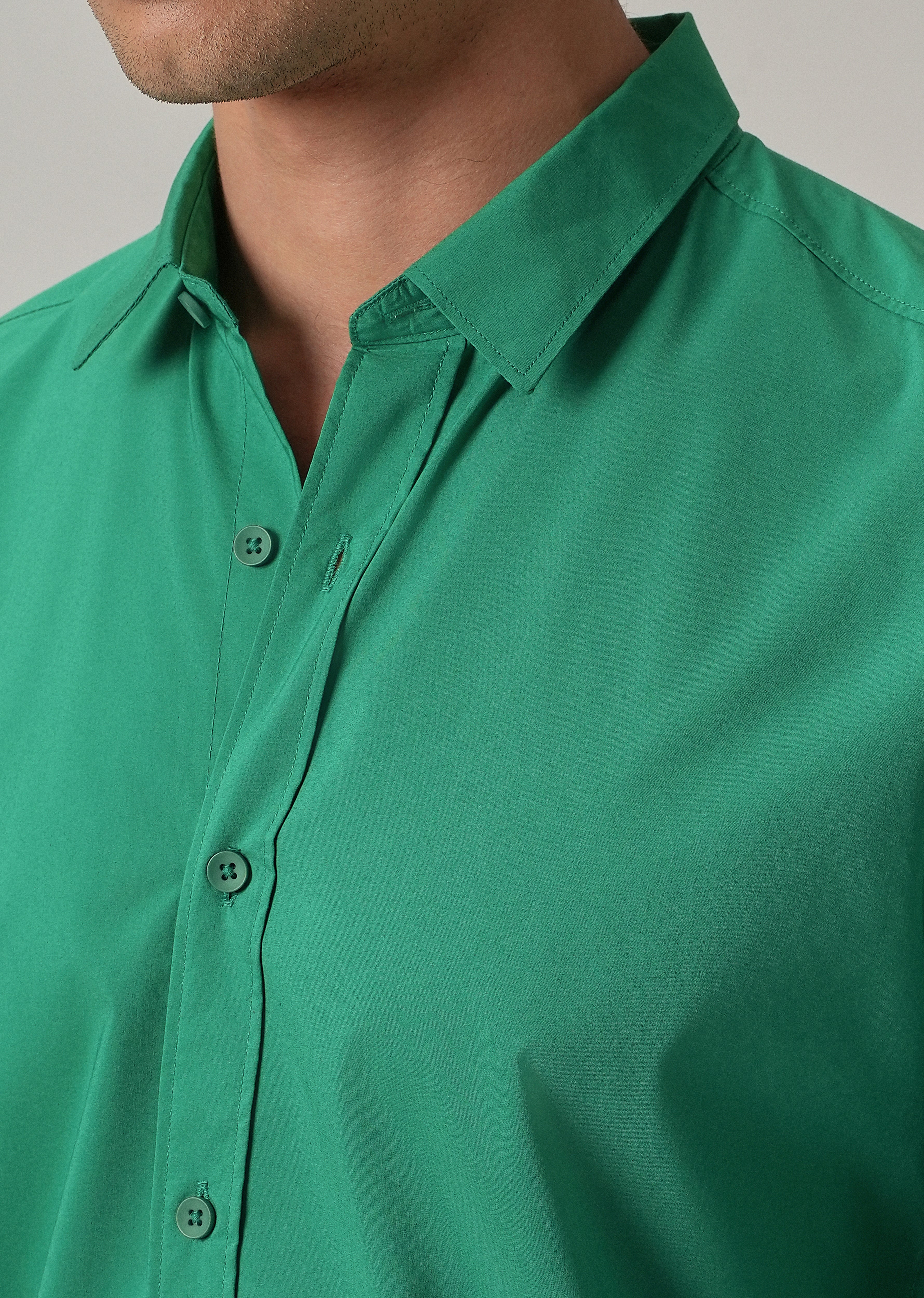 Bright Green Plain Blended Cotton Shirt