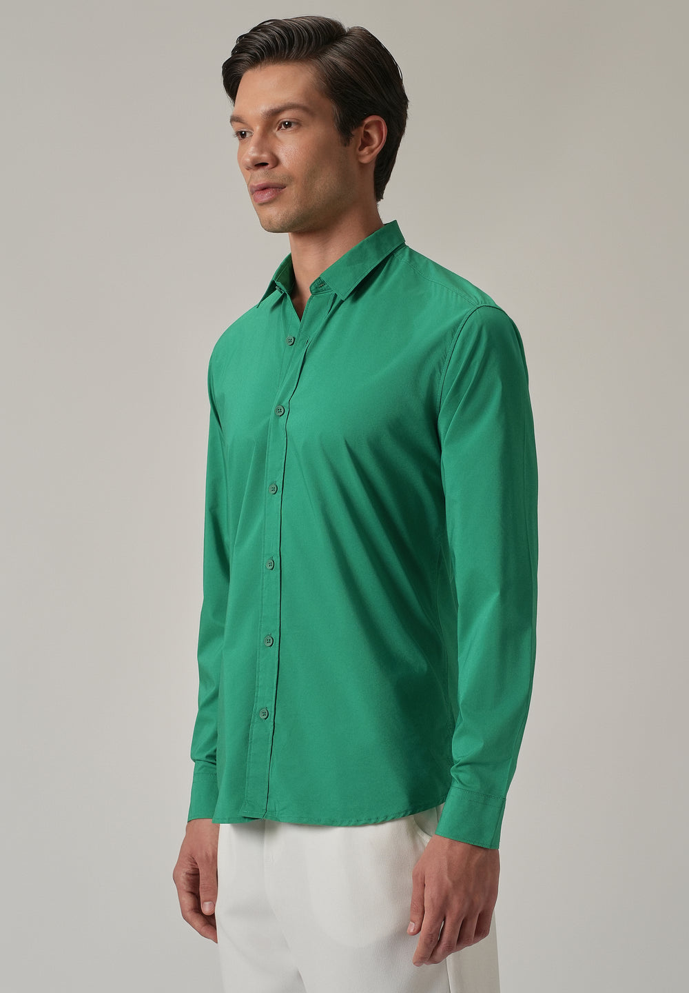Bright Green Plain Blended Cotton Shirt