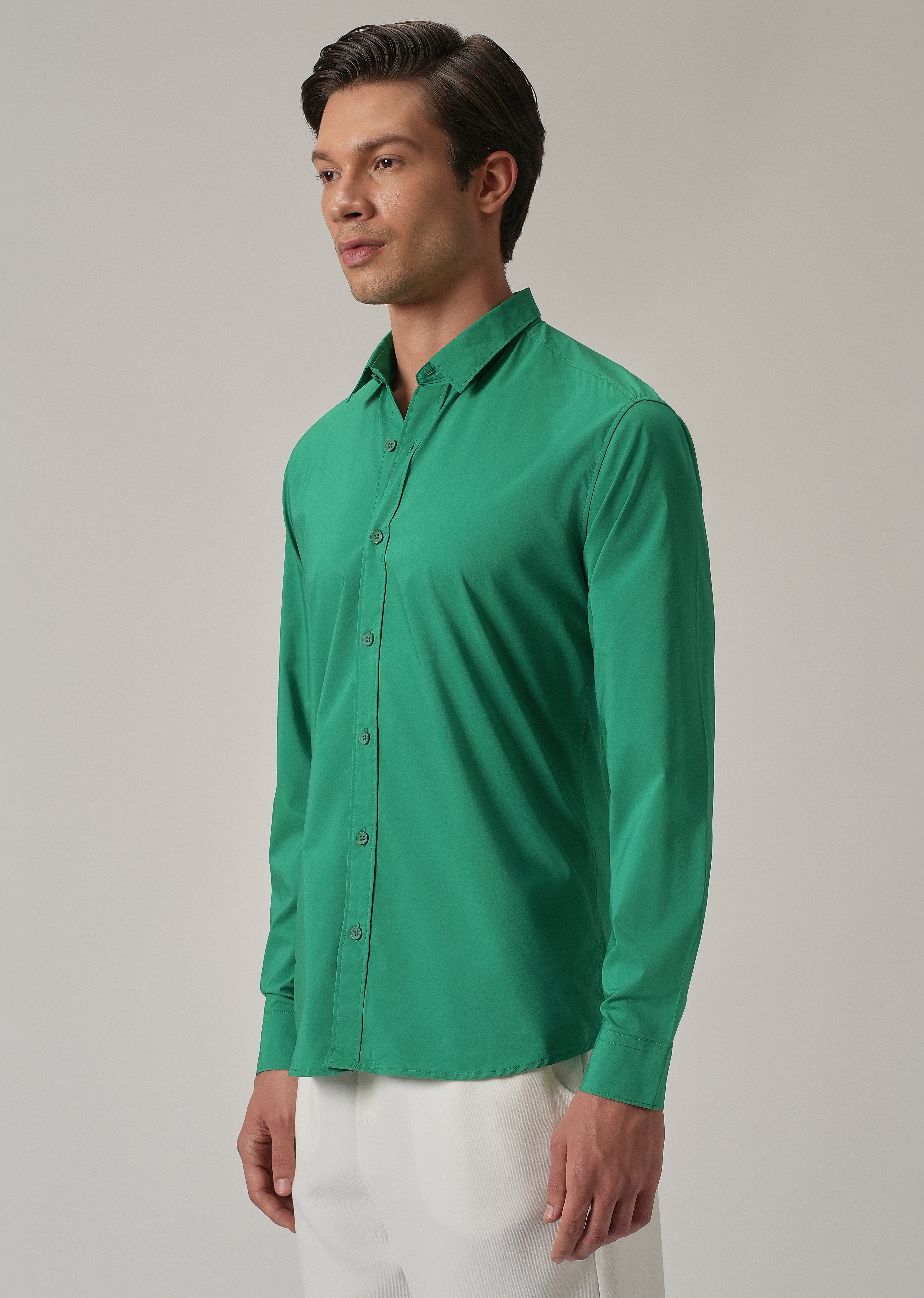Bright Green Plain Blended Cotton Shirt