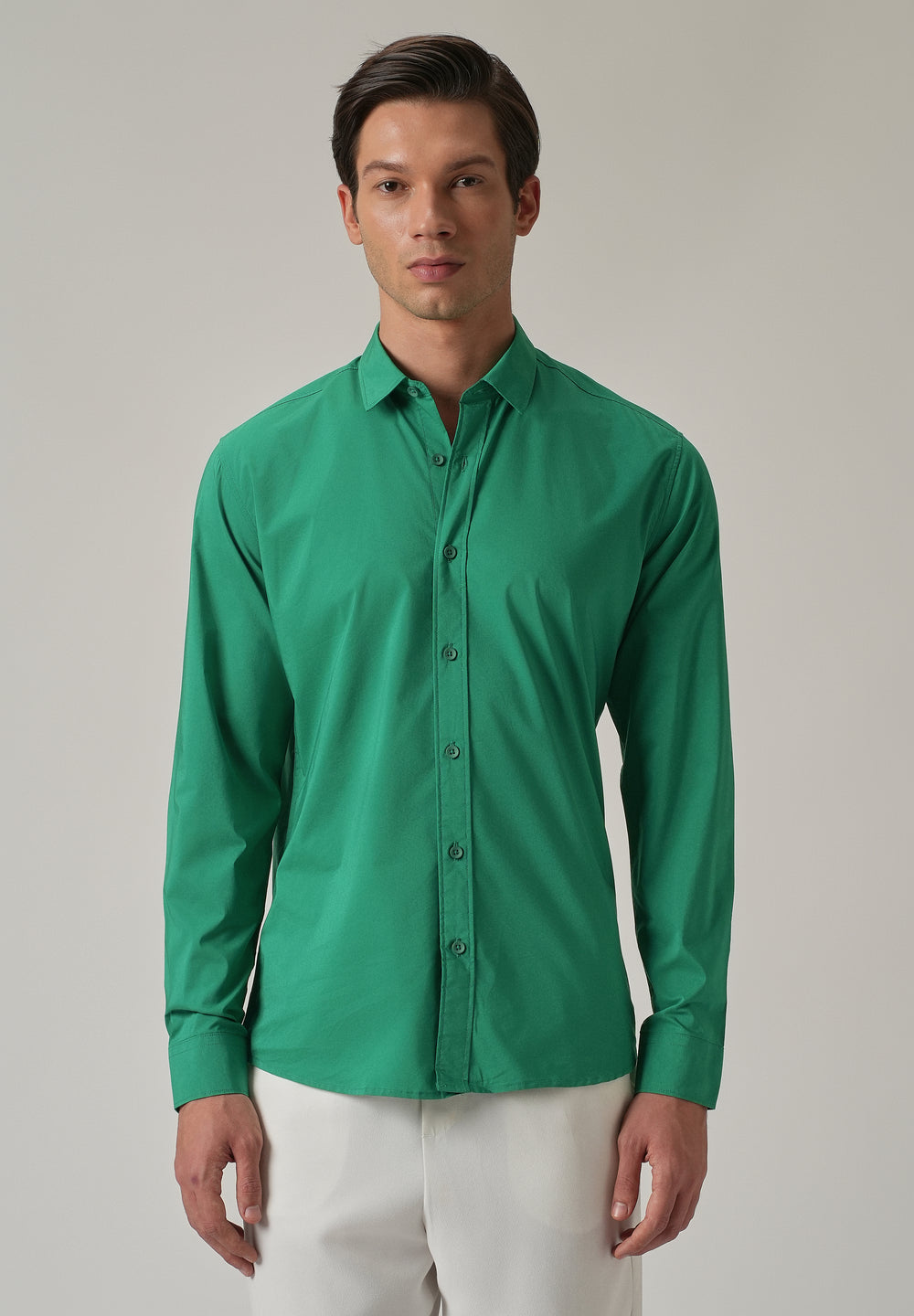 Bright Green Plain Blended Cotton Shirt