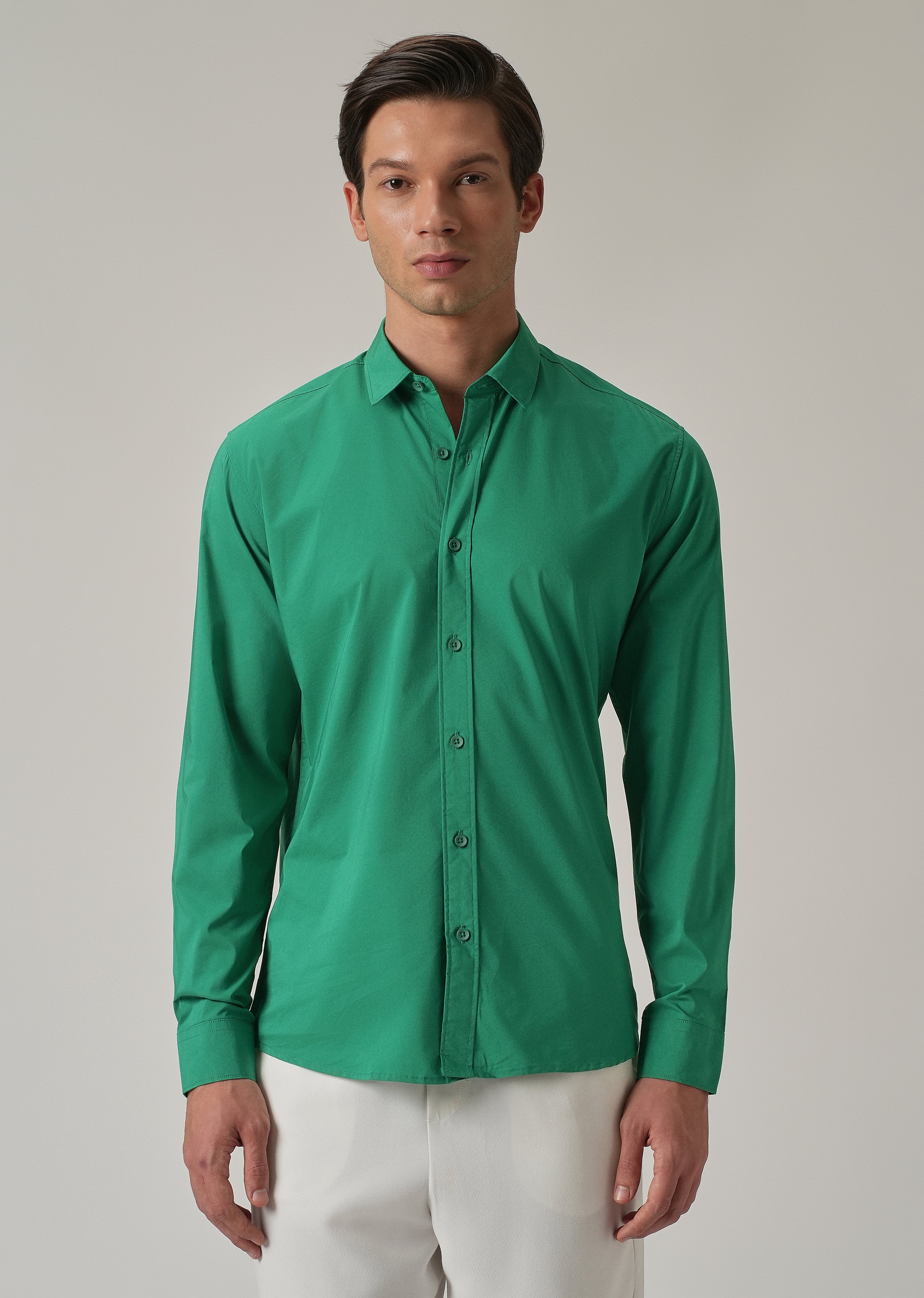 Bright Green Plain Blended Cotton Shirt