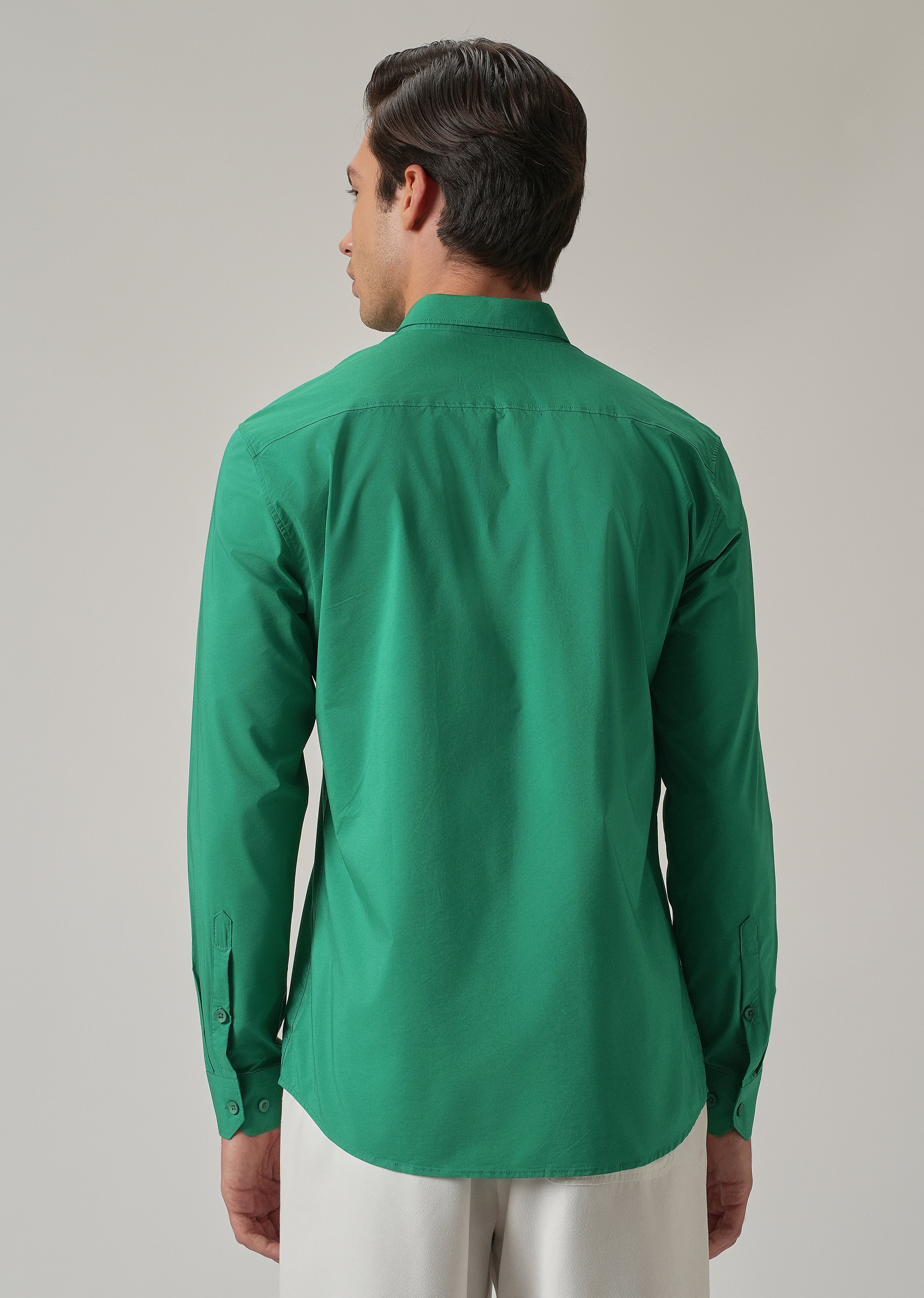 Bright Green Plain Blended Cotton Shirt