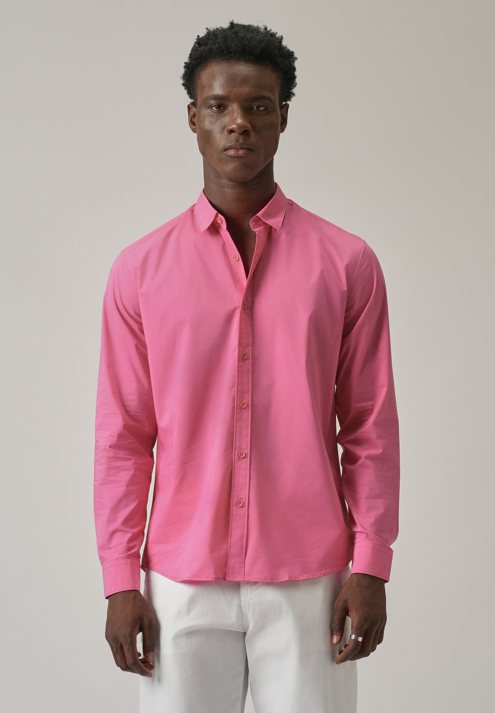 Bright Pink Plain Blended Cotton Shirt