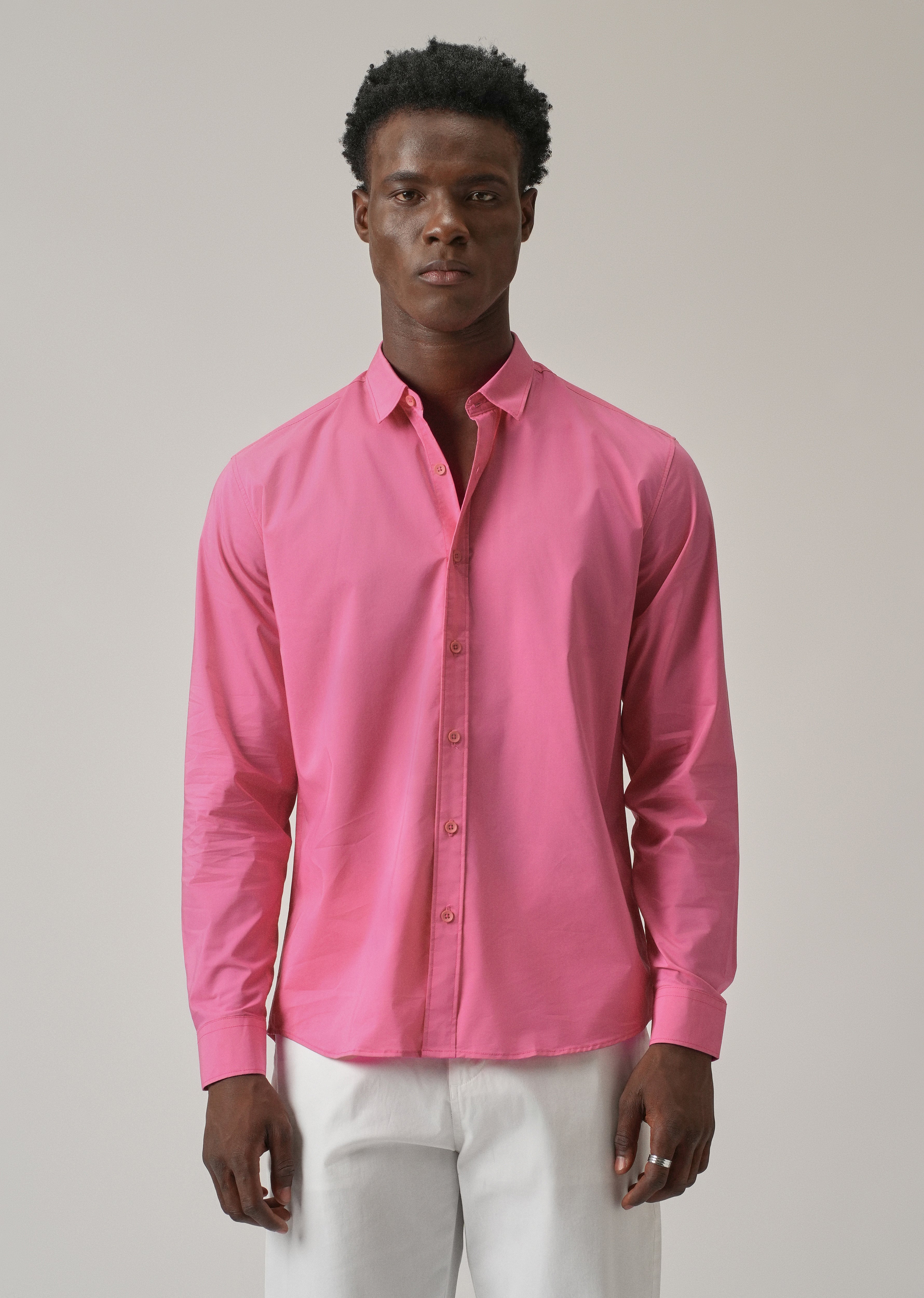 Bright Pink Plain Blended Cotton Shirt