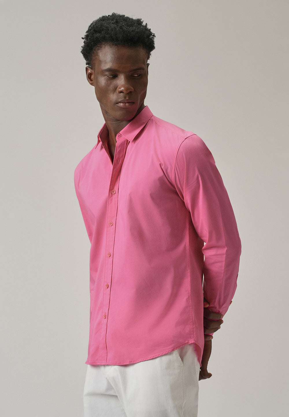 Bright Pink Plain Blended Cotton Shirt