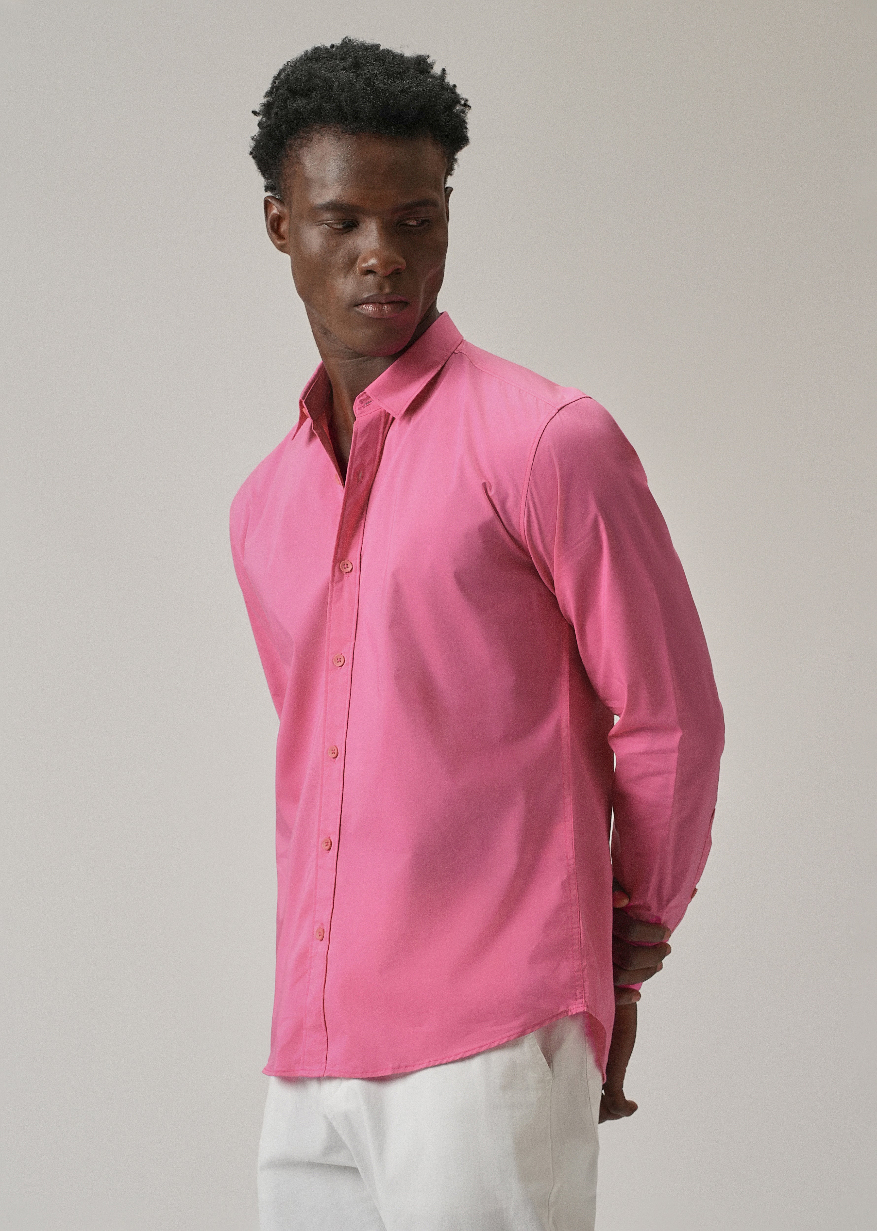 Bright Pink Plain Blended Cotton Shirt
