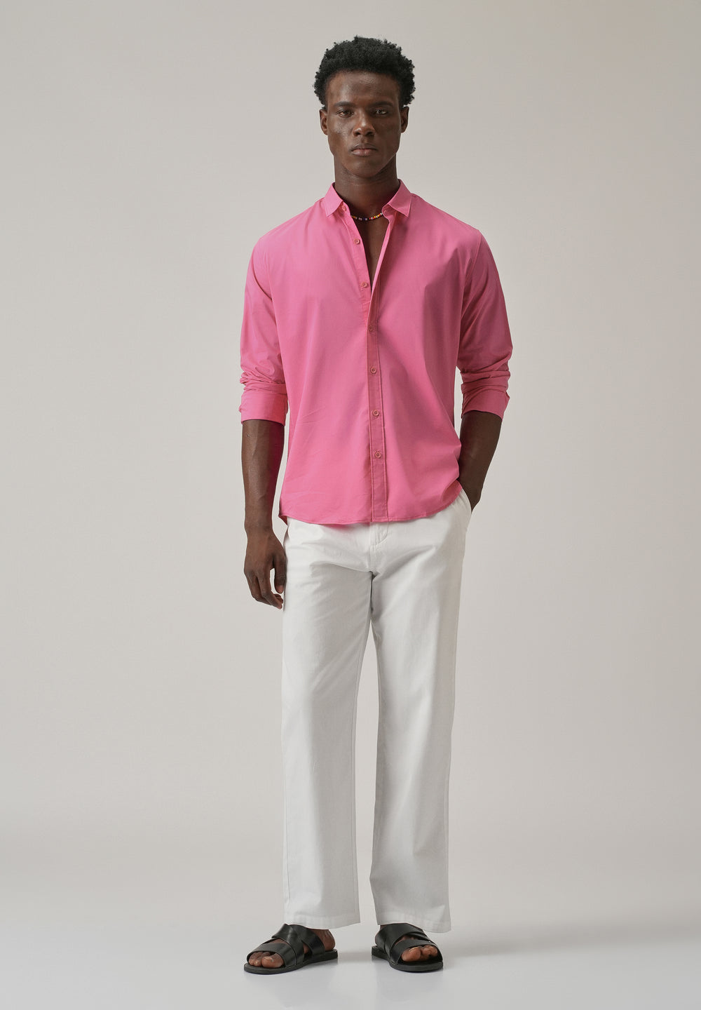 Bright Pink Plain Blended Cotton Shirt