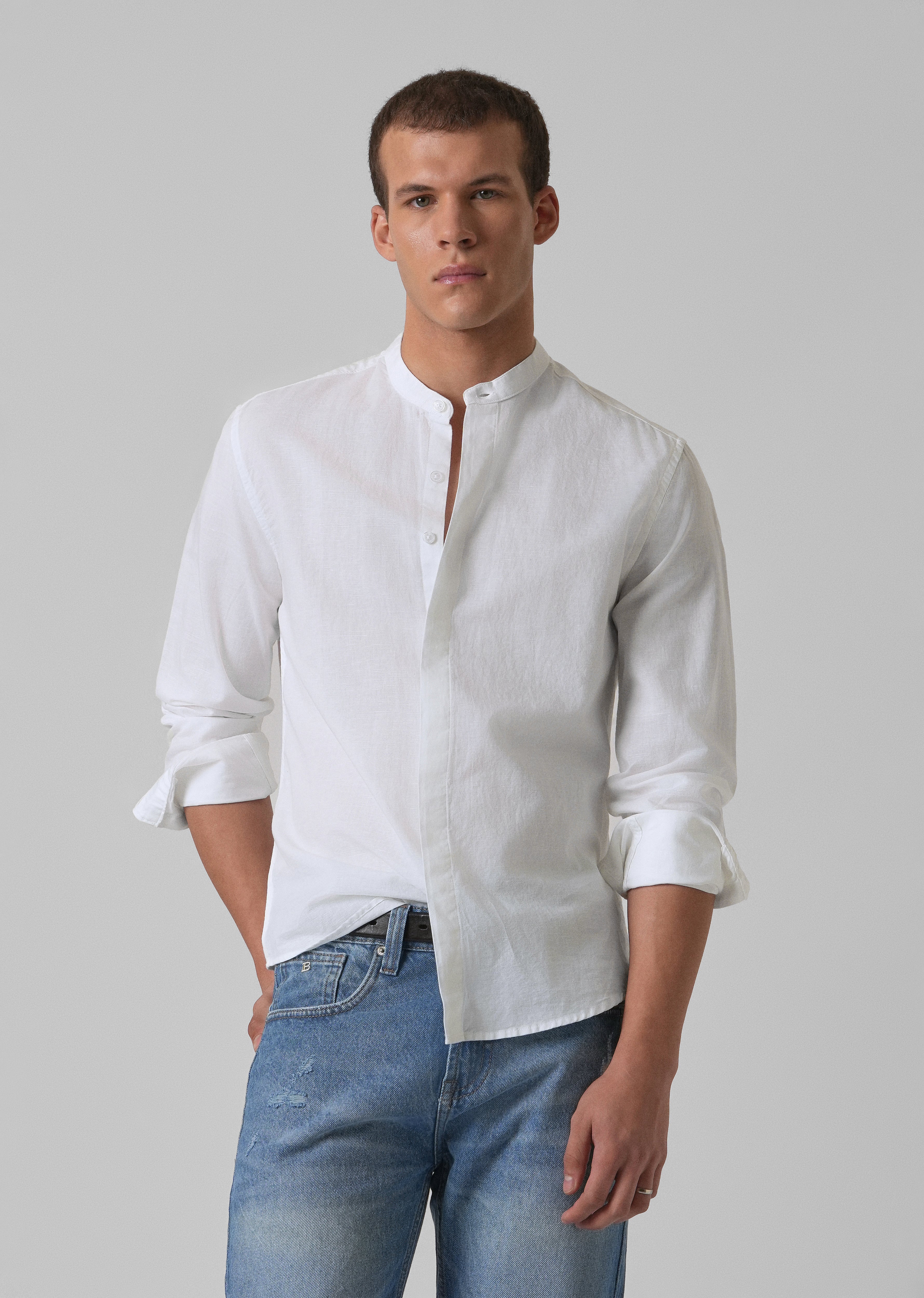 Bright White Cotton Linen Shirt