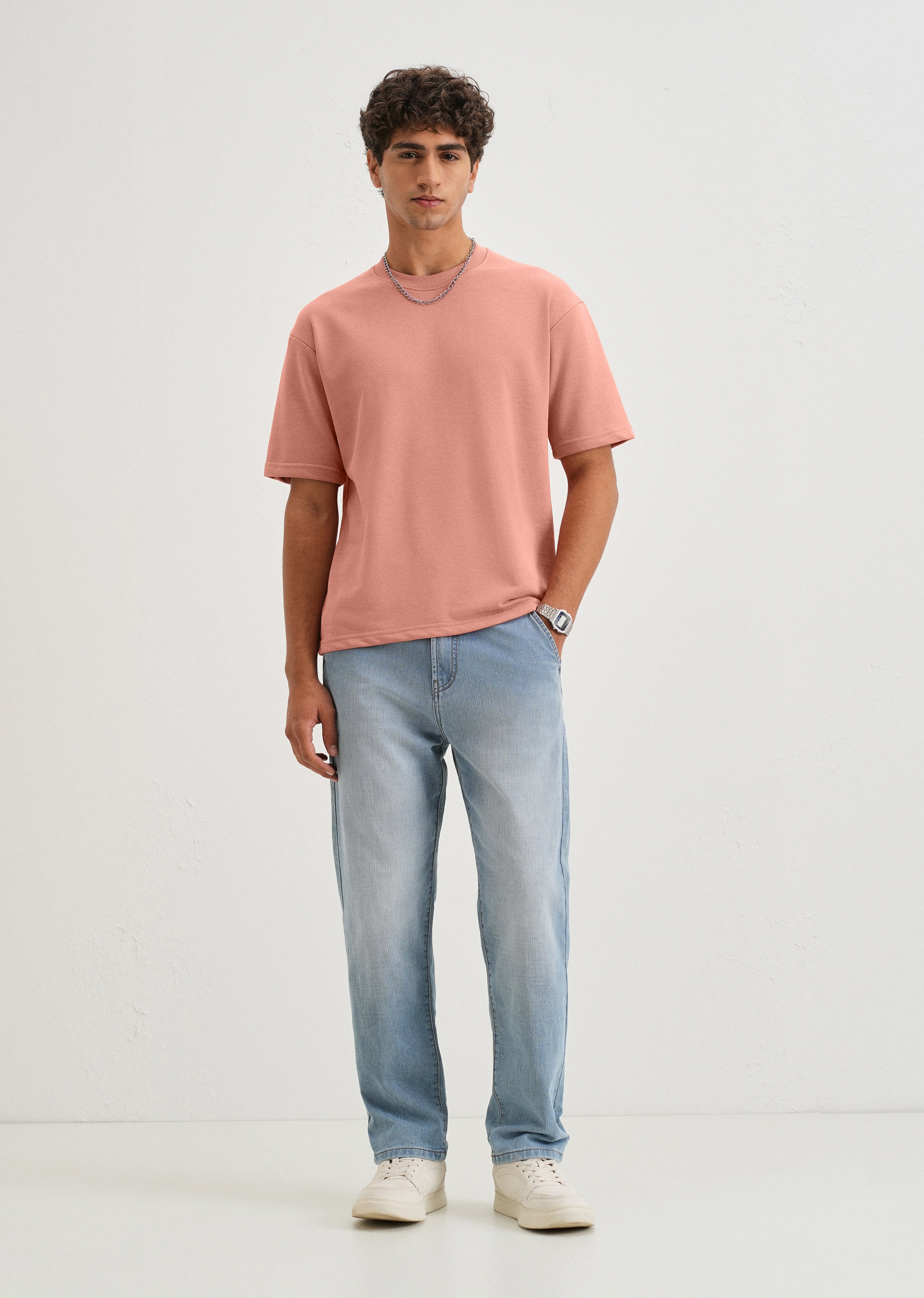 Brio Pink Plain Oversized Basic T-shirt