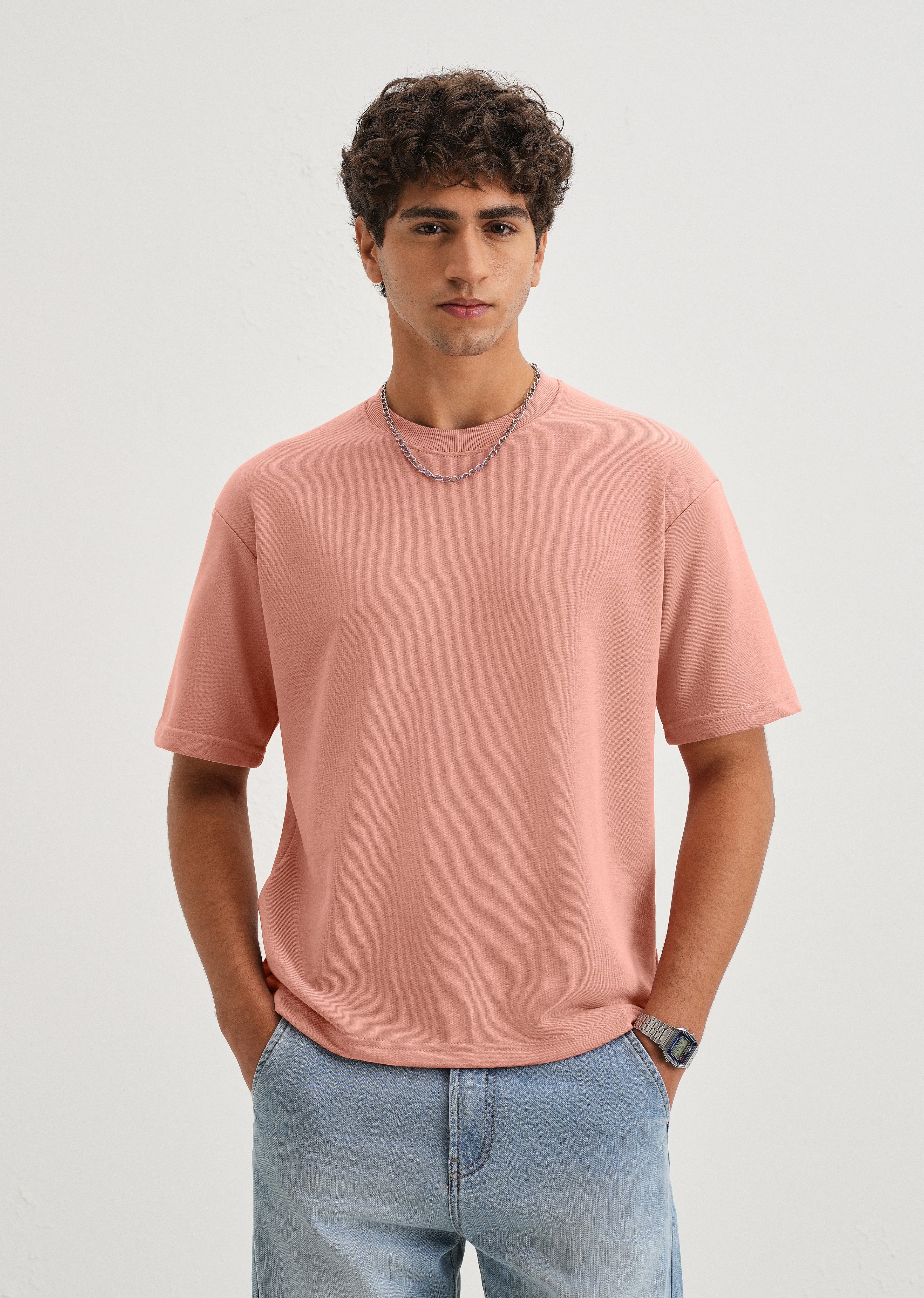 Brio Pink Plain Oversized Basic T-shirt
