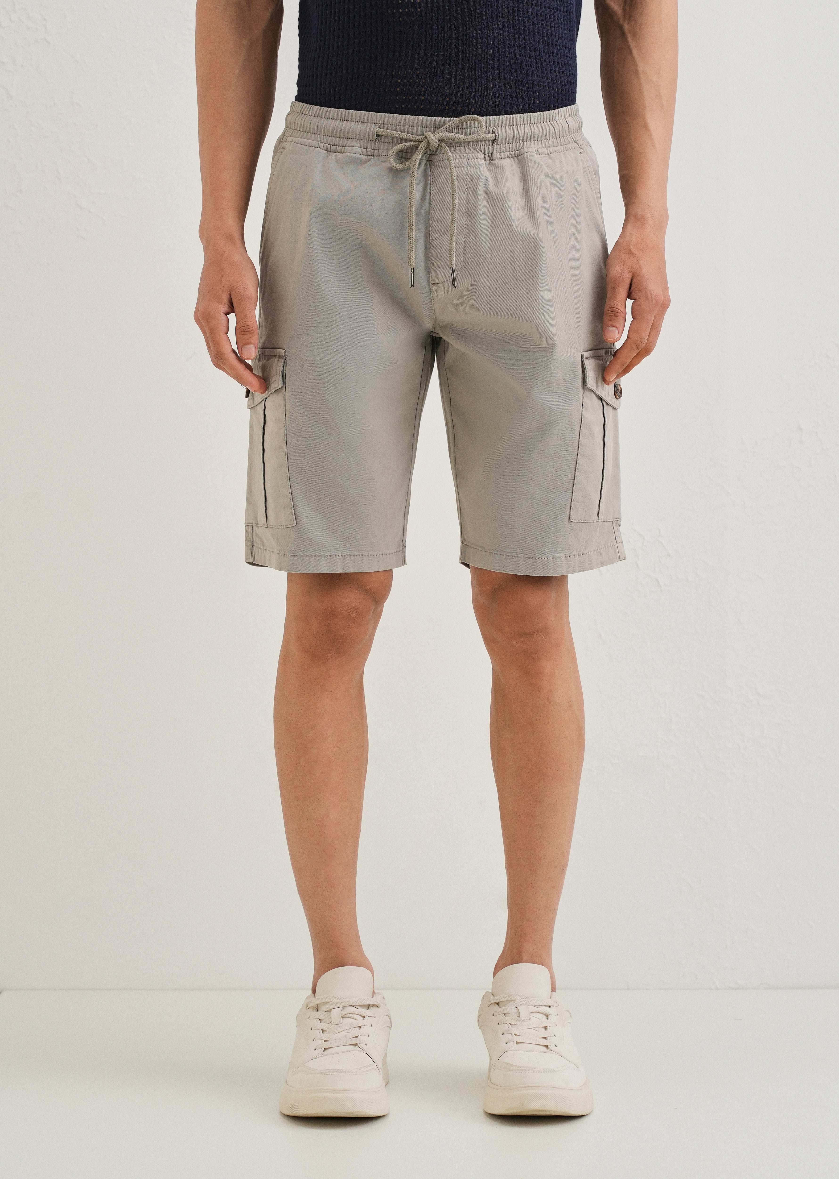 Brocky Grey Cotton Cargo Shorts