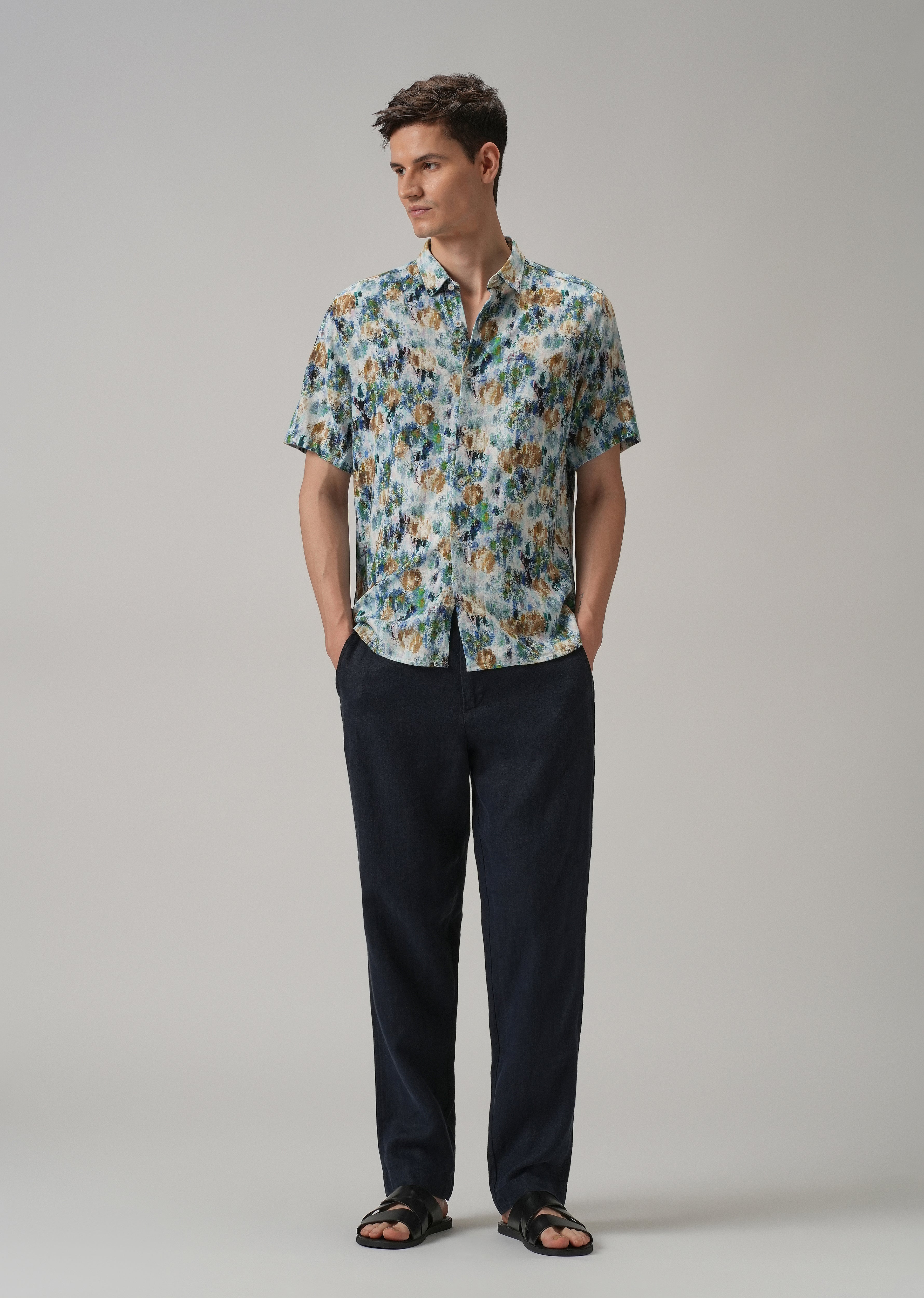Brown Abstract Patch Half Sleeve shirt