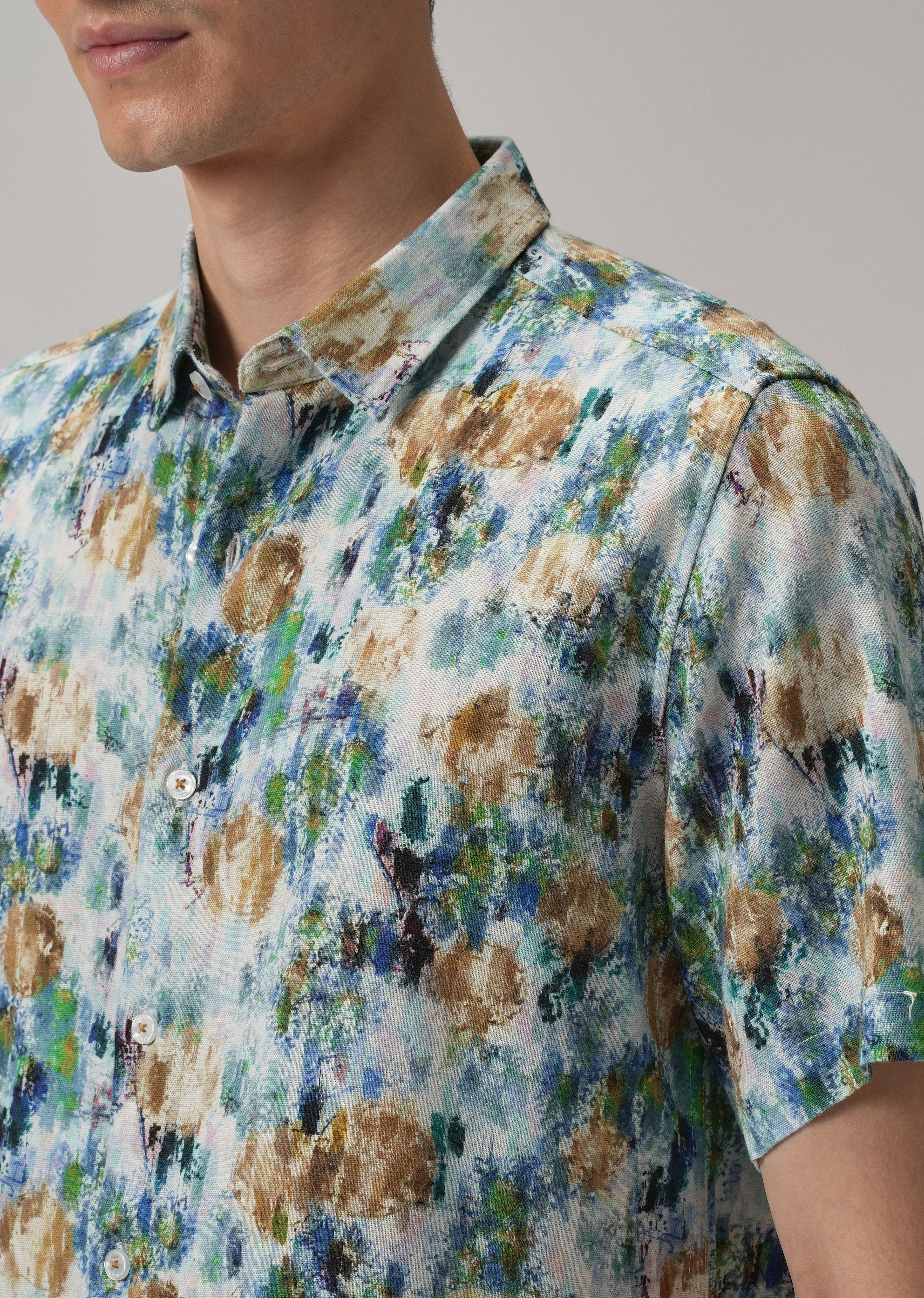 Brown Abstract Patch Half Sleeve shirt