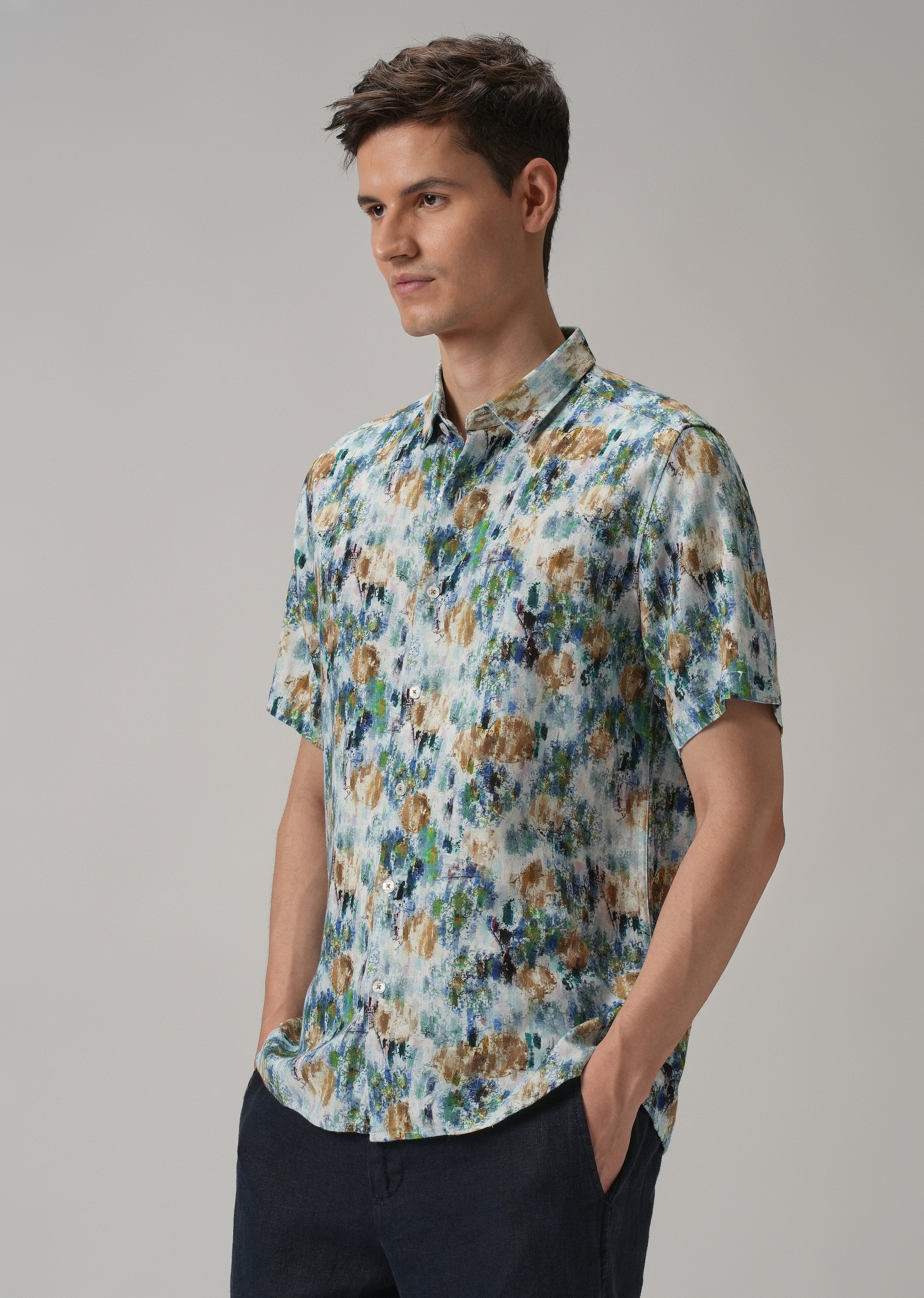 Brown Abstract Patch Half Sleeve shirt