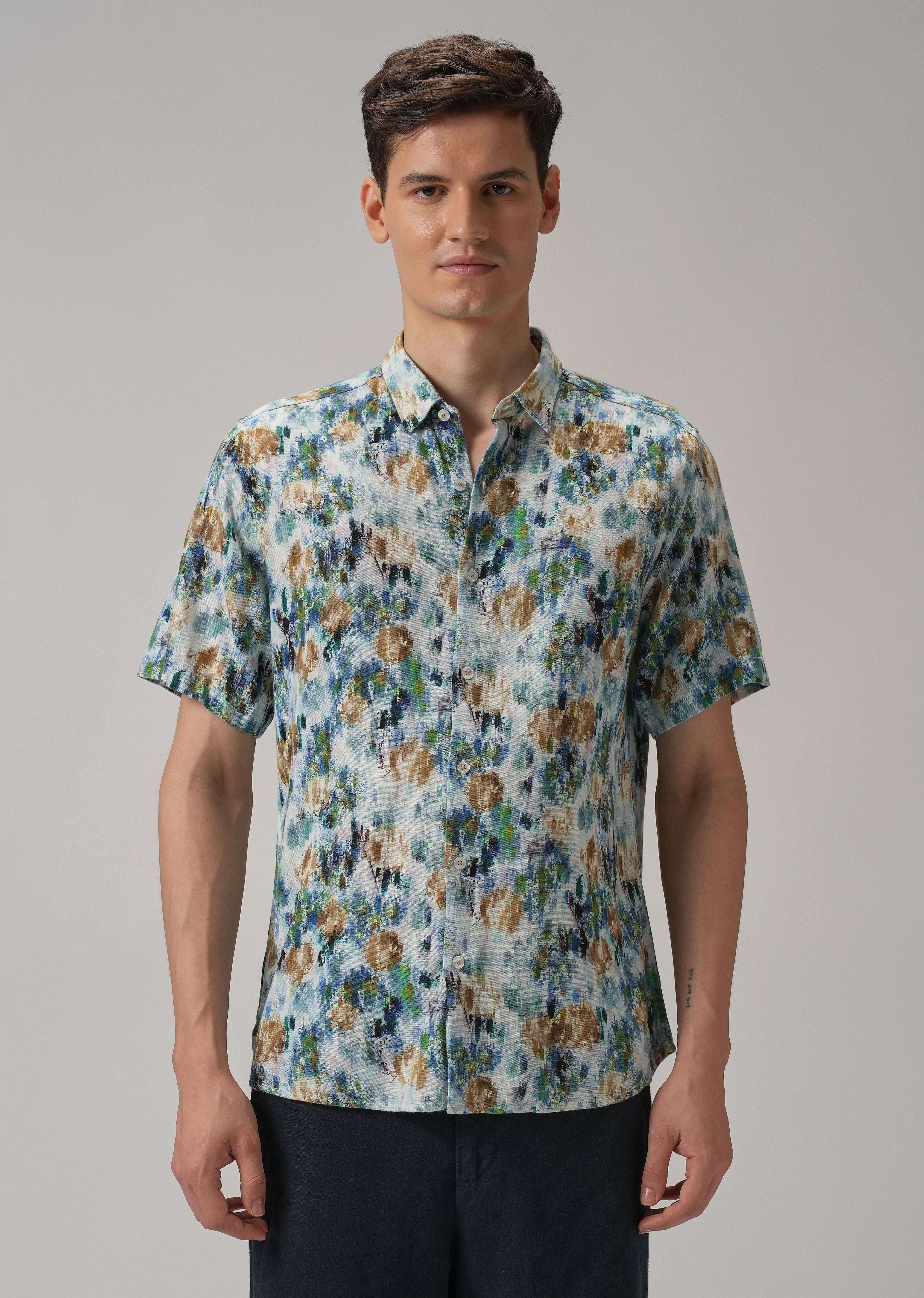 Brown Abstract Patch Half Sleeve shirt