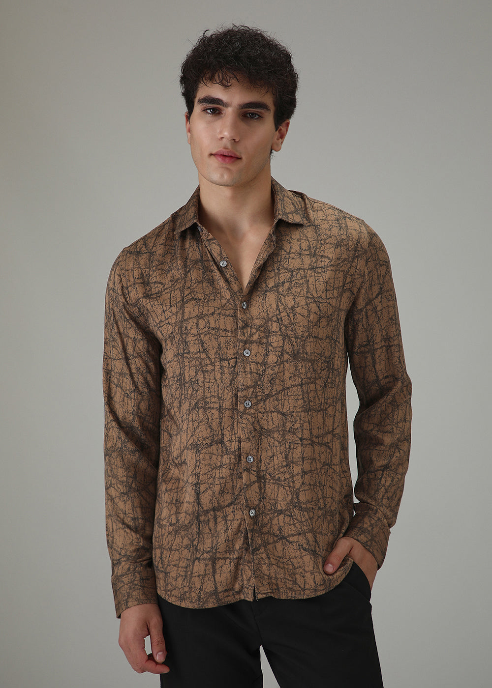Brown Abstract Printed Shirt