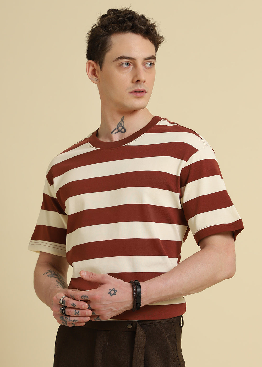 Brown And Cream Stripe T-Shirt