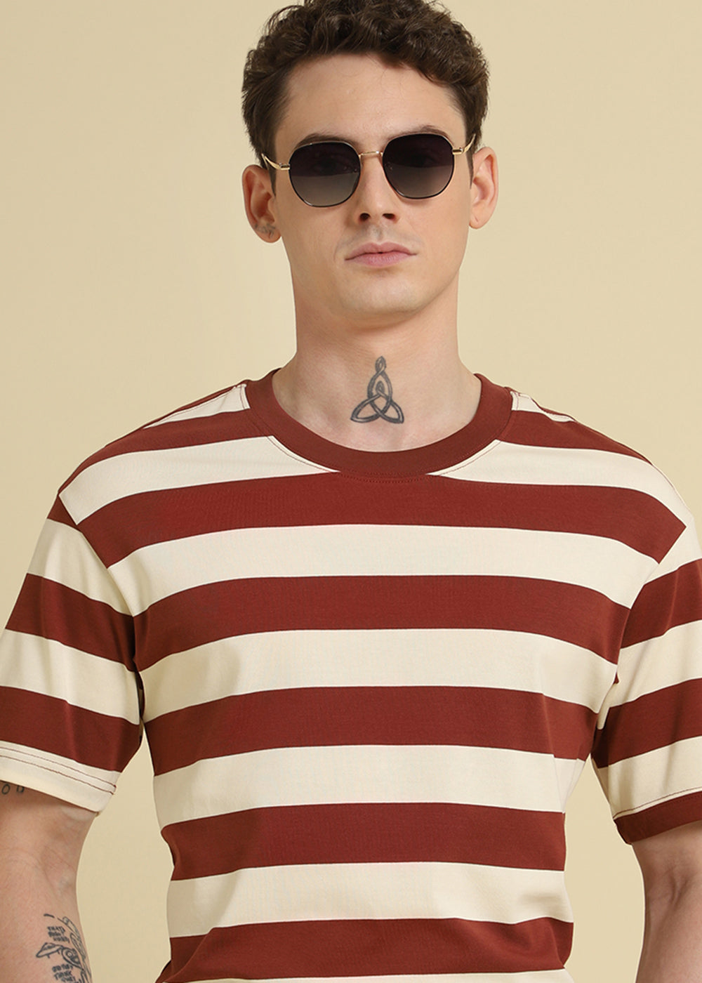Brown And Cream Stripe T-Shirt